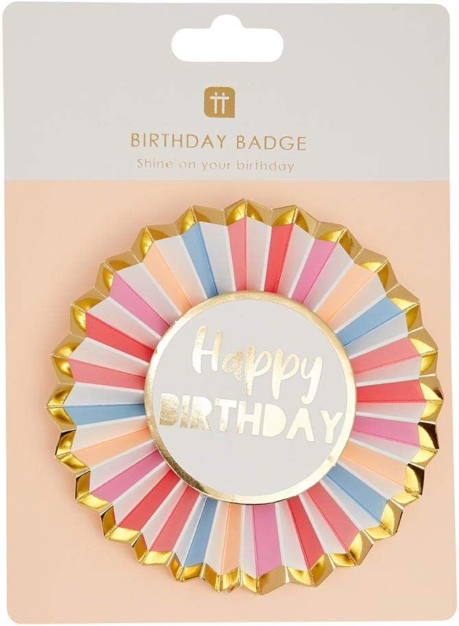 Talking Tables Rose Gold Happy Birthday Badge - Large Pink Rosette Accessory 3