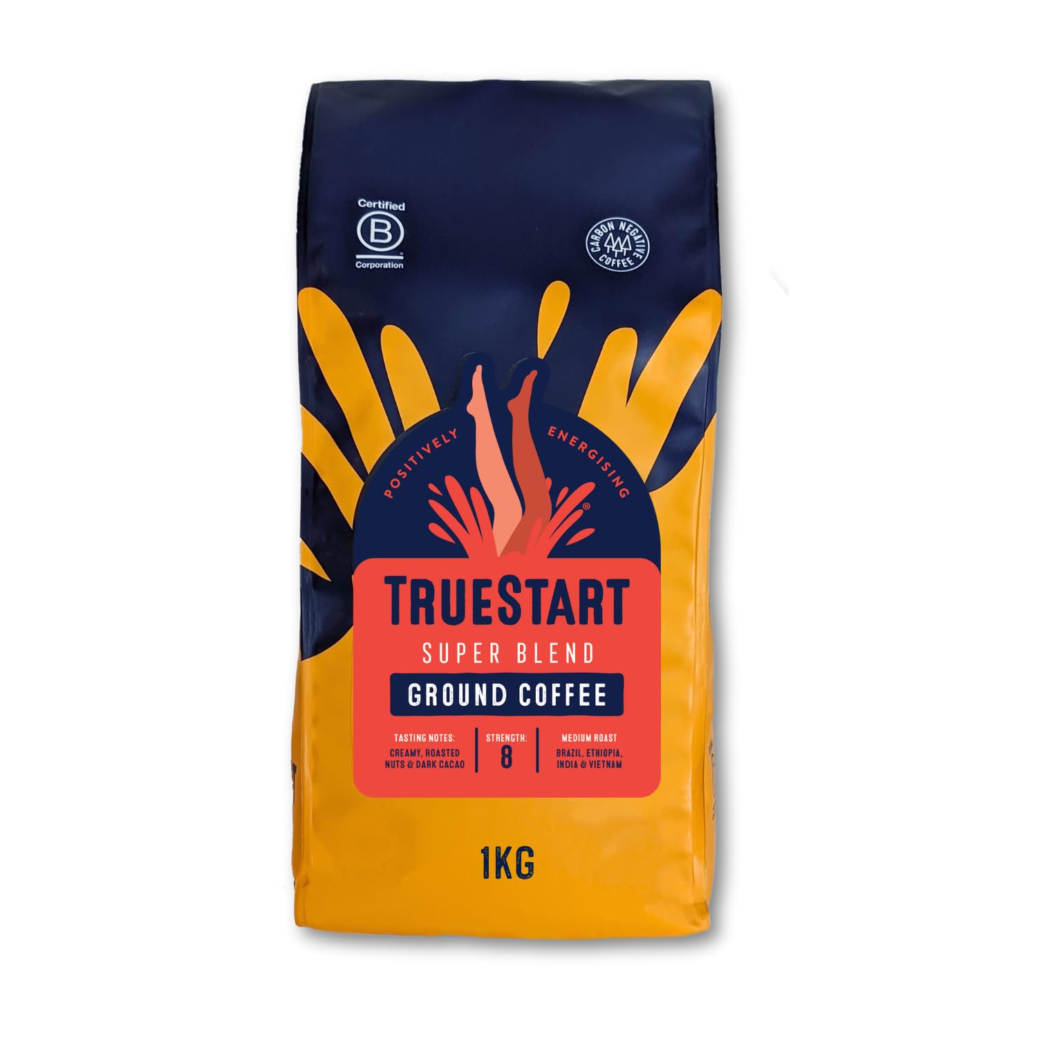 TrueStart Colombian Arabica Ground Coffee 1kg - Medium Roast for Cafetiere, V60 & Aeropress
