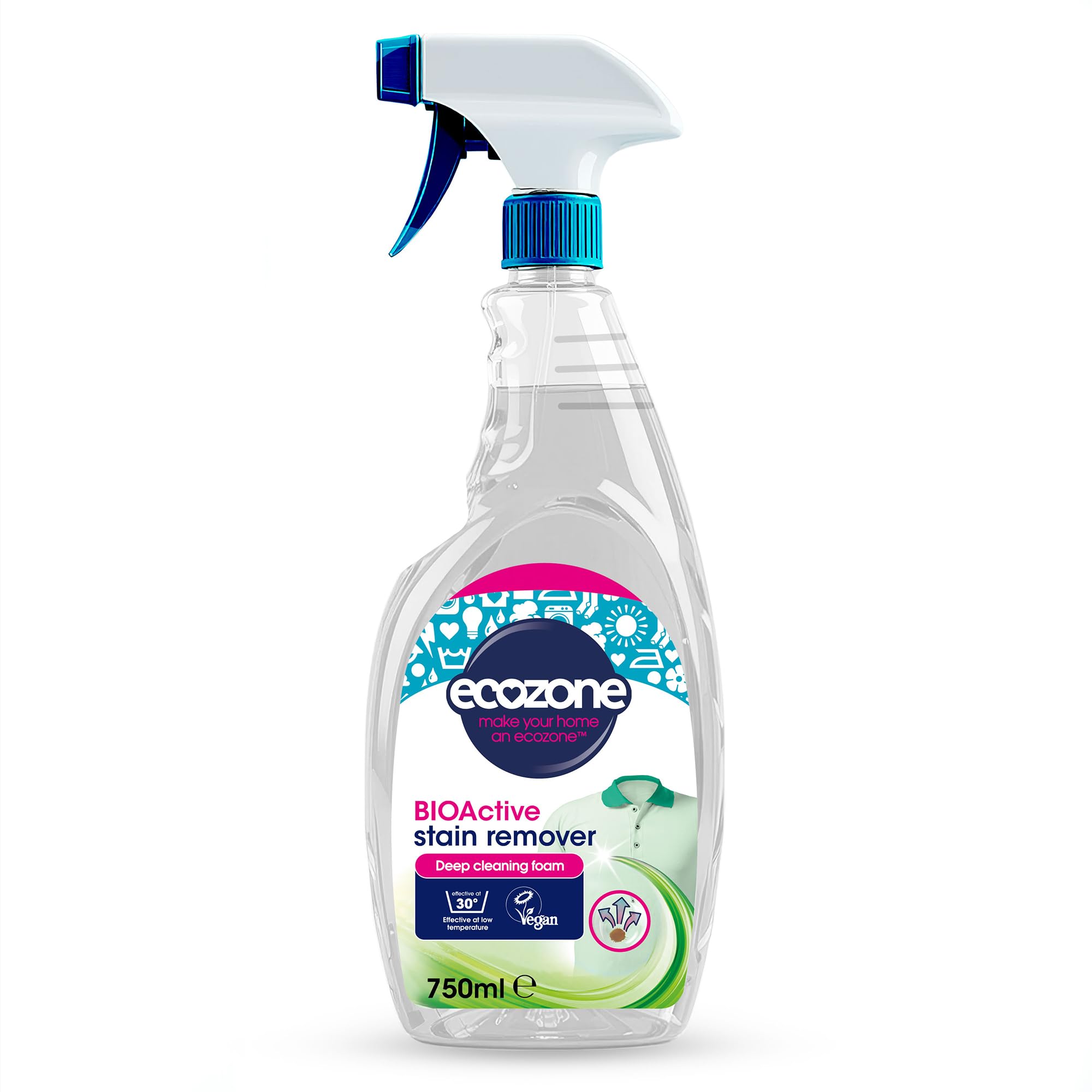 Ecozone BIOActive Stain Remover Spray - Enzymatic Pre-Wash Cleaner | 750 ml | Bleach Free