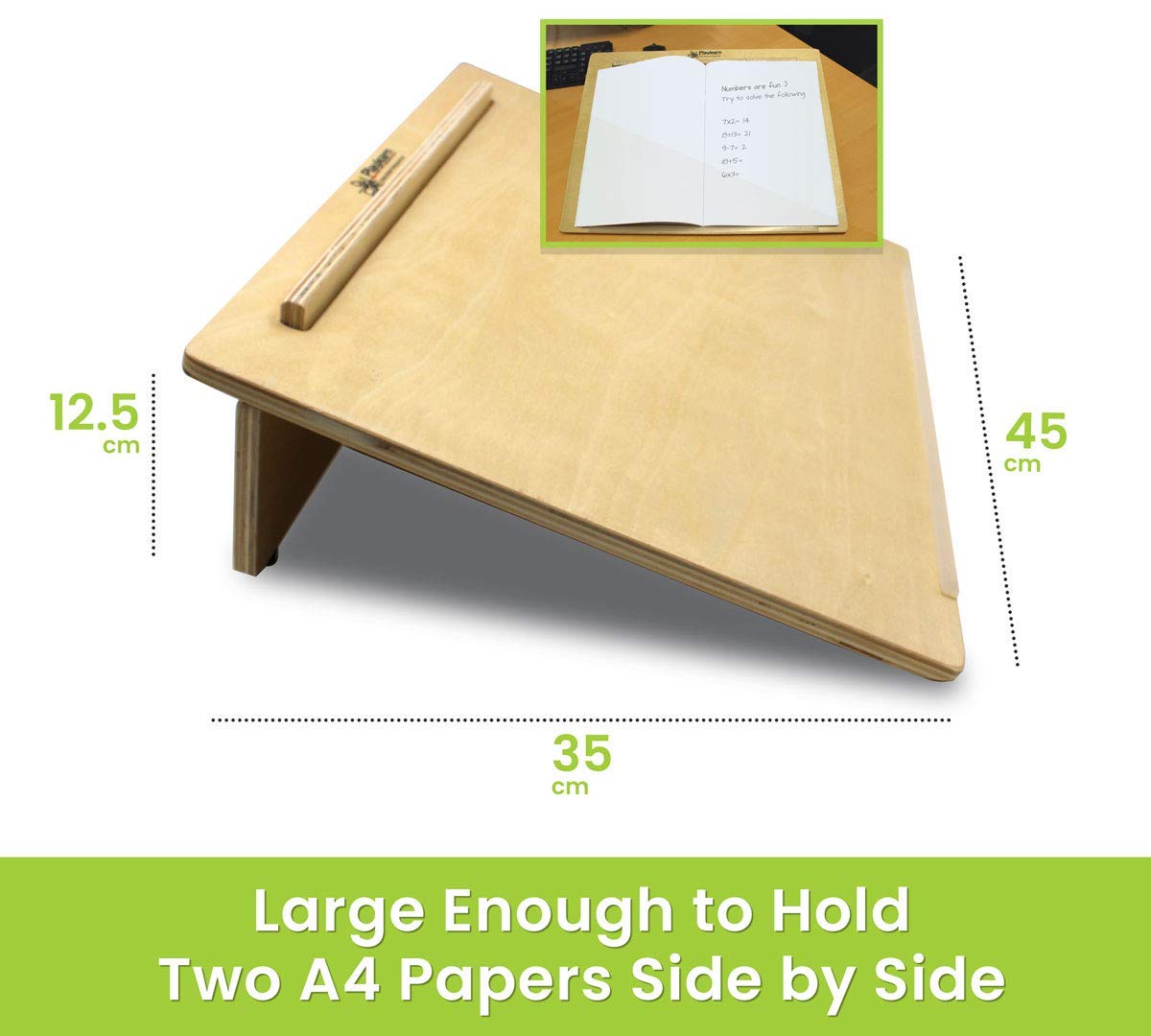 Playlearn Ergonomic Wooden Writing Slope - 20 Degree Angle | Extra Wide 18x14 in | Includes Pen Holder 2