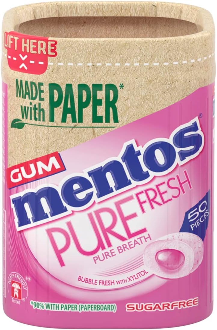 MENTOS Pure Fresh Chewing Gum - Sugar Free, Liquid Filled Center | 50 Count (Pack of 6)