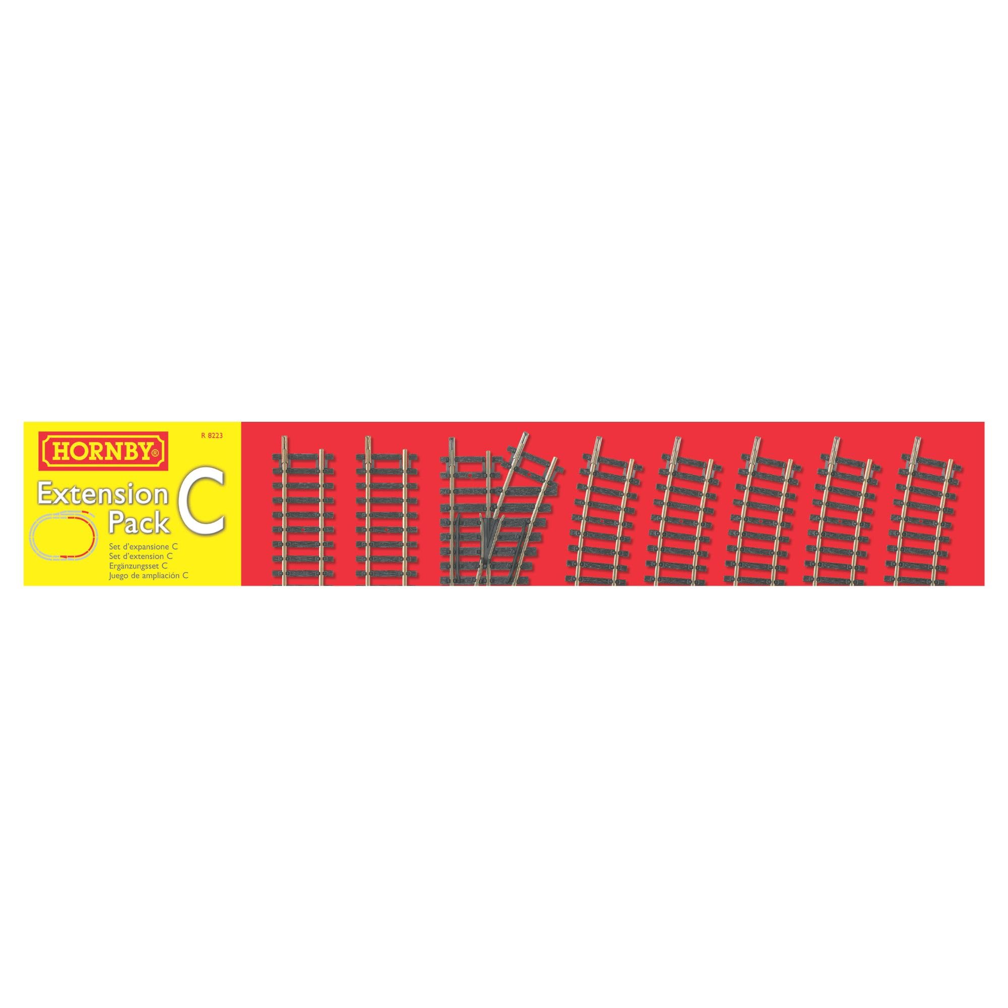 Hornby R8223 OO Gauge Track Extension Pack C - 8-Piece Model Railway Track Set with Straights, Curves, Double Curves & Right Hand Point