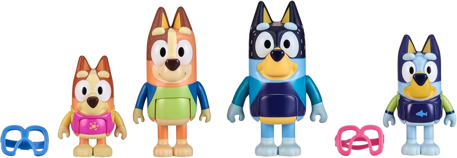 Bluey Family Beach Day Figure 4-Pack - Posing Beach Toys for Kids 3+