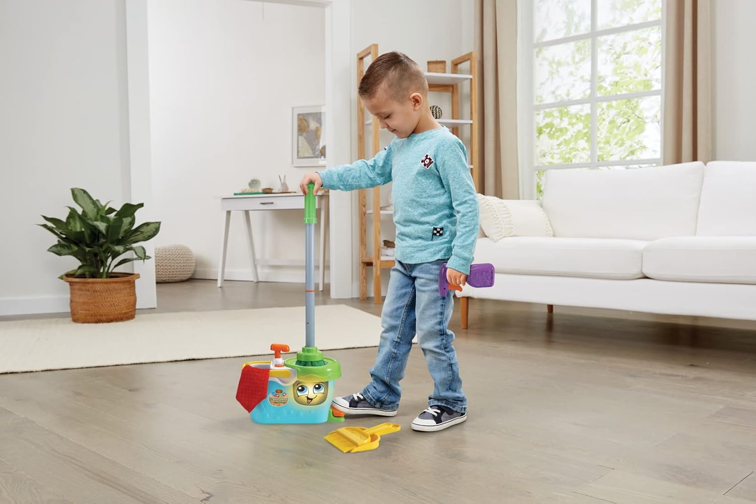 LeapFrog Clean Sweep Mop & Bucket - Interactive Pretend Play Set with Sound & Lights for Toddlers 3+ 4