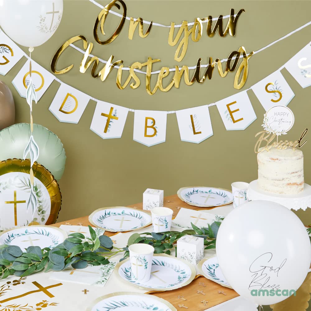 Amscan 9915637 Botanical Christening Letter Banner - Gold On Your Christening Decoration 3