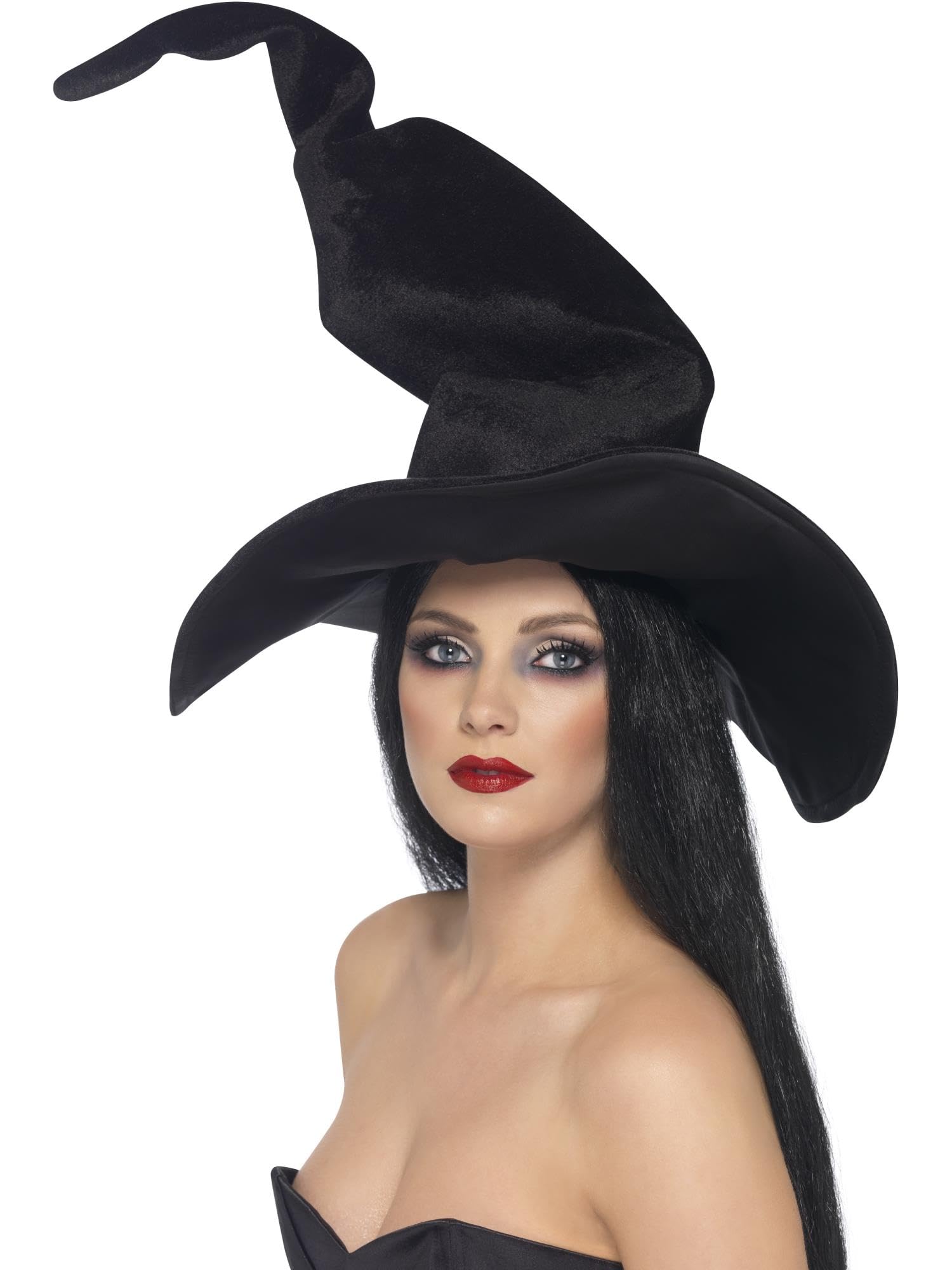 Smiffys Witch Hat Black Tall & Twisted Velour Halloween Fancy Dress Accessory