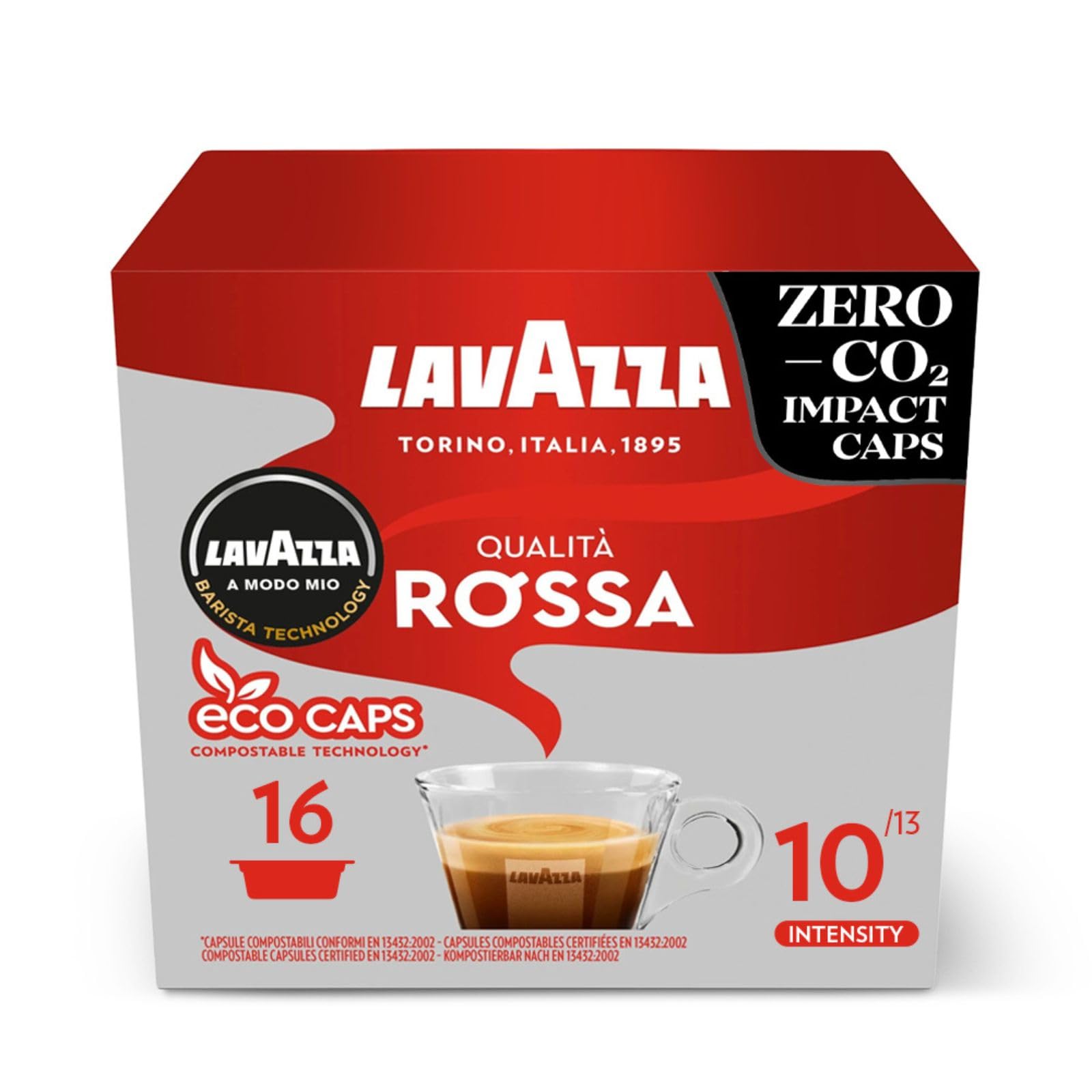 Lavazza A Modo Mio Qualità Rossa, 96 Compostable Coffee Capsules, Chocolate & Dried Fruit Notes, Arabica & Robusta Blend, Intensity 10/13