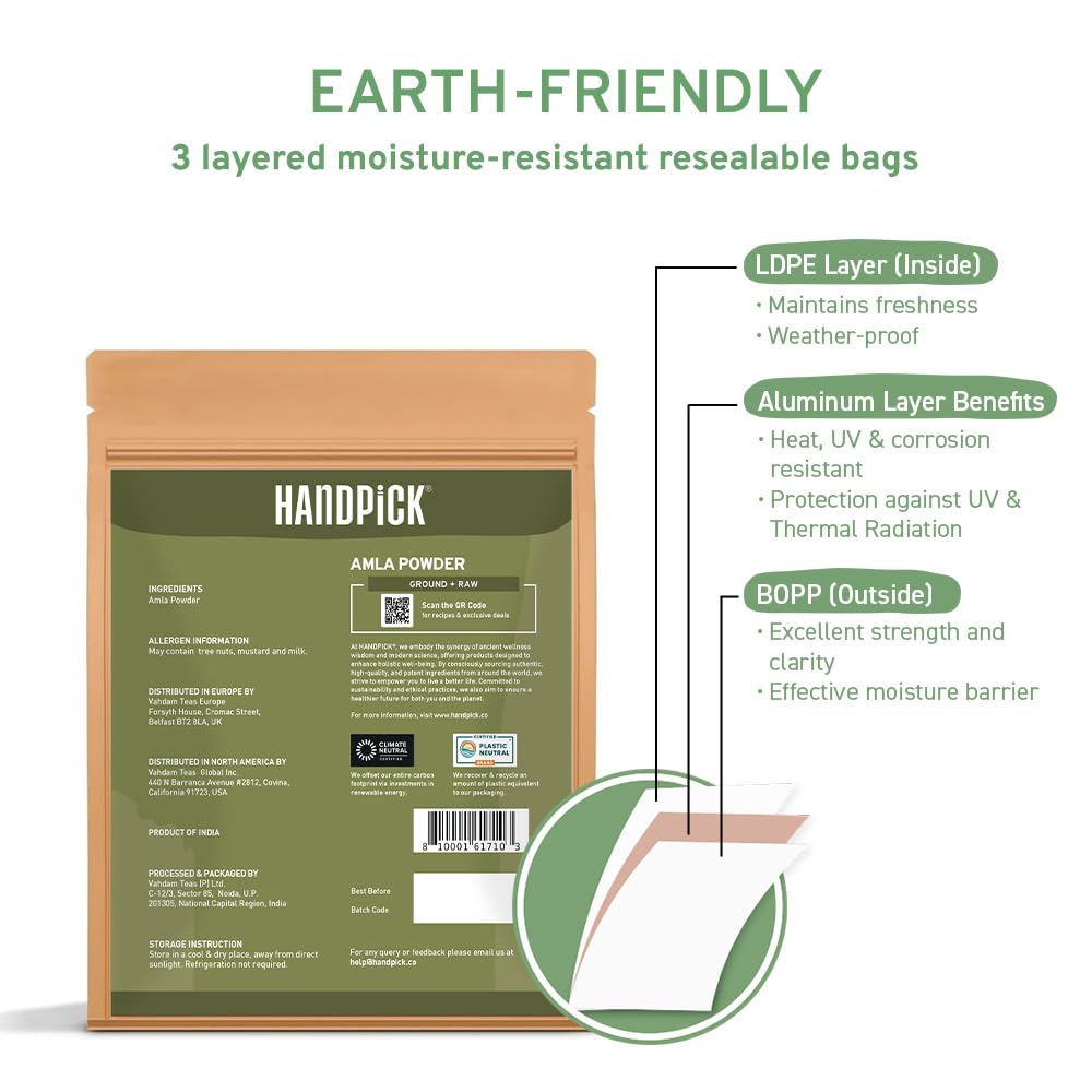 HANDPICK Amla-Pulver (500 g) – Rohes indisches Stachelbeerpulver aus Maharashtra | Gentechnikfrei, wiederverschließbarer Beutel 7
