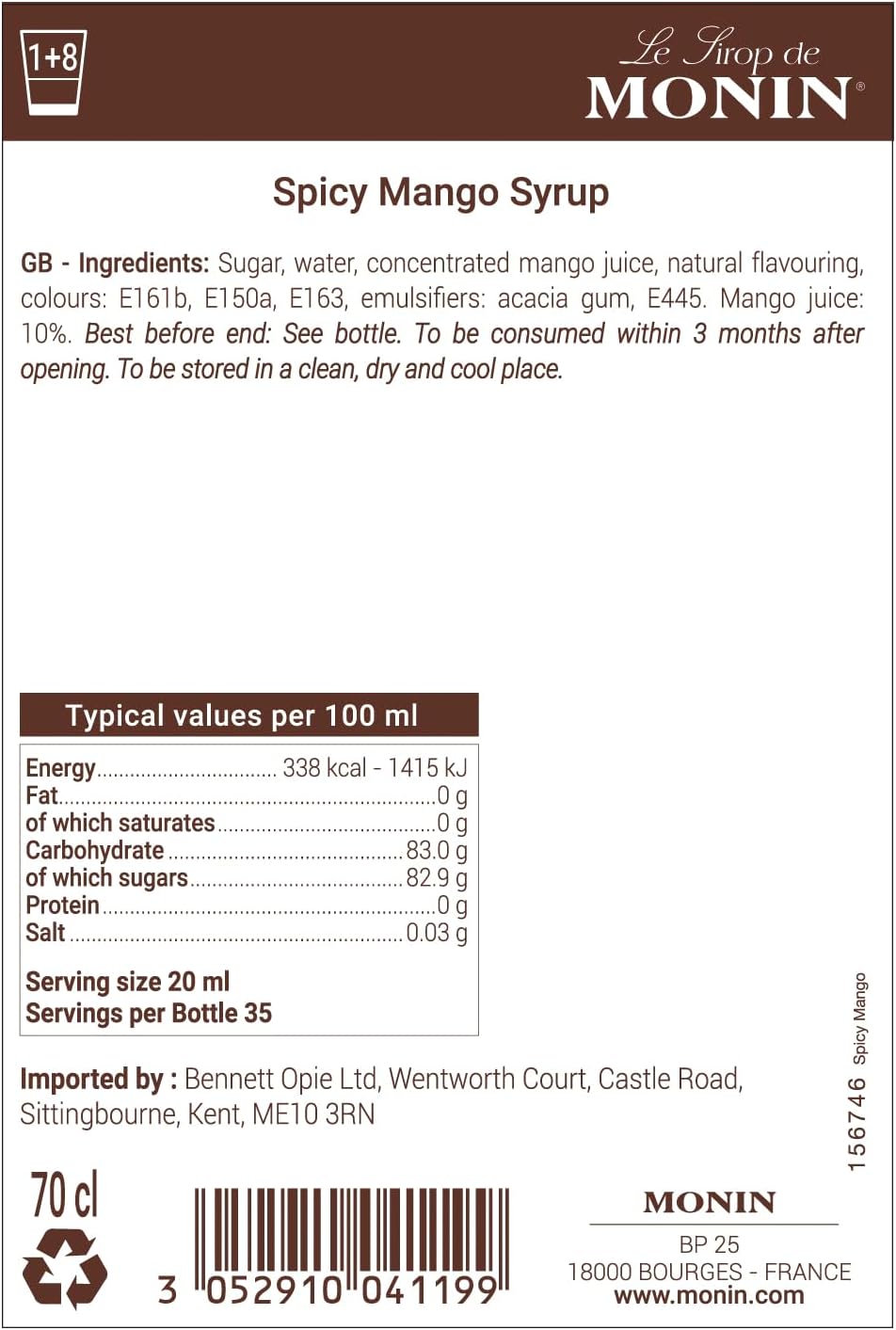 MONIN Würziger Mangosirup 700 ml – Vegan, Halal, Koscher – Cocktail- und Mocktail-Zutat 4