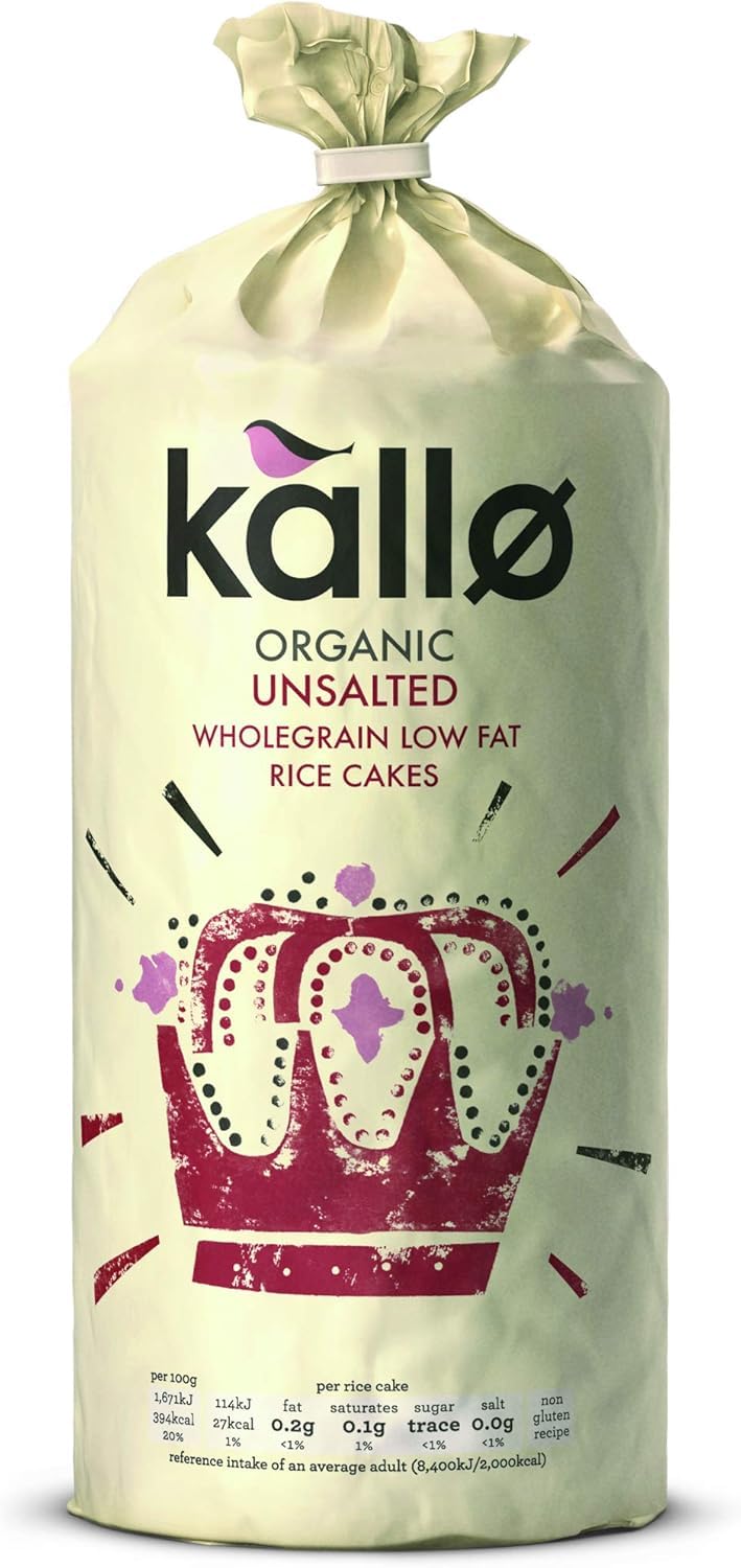 Kallo Organic Unsalted Wholegrain Rice Cakes 130g (Pack of 12)