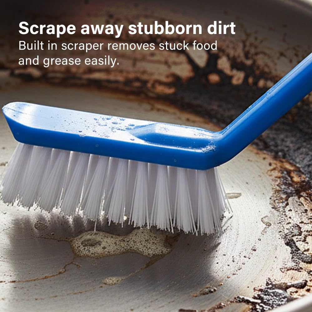 Vivo Technologies - Washing Up Brushes Pack of 3 | Non-Slip Grip with Built-In Scraper for Kitchen Cleaning 12