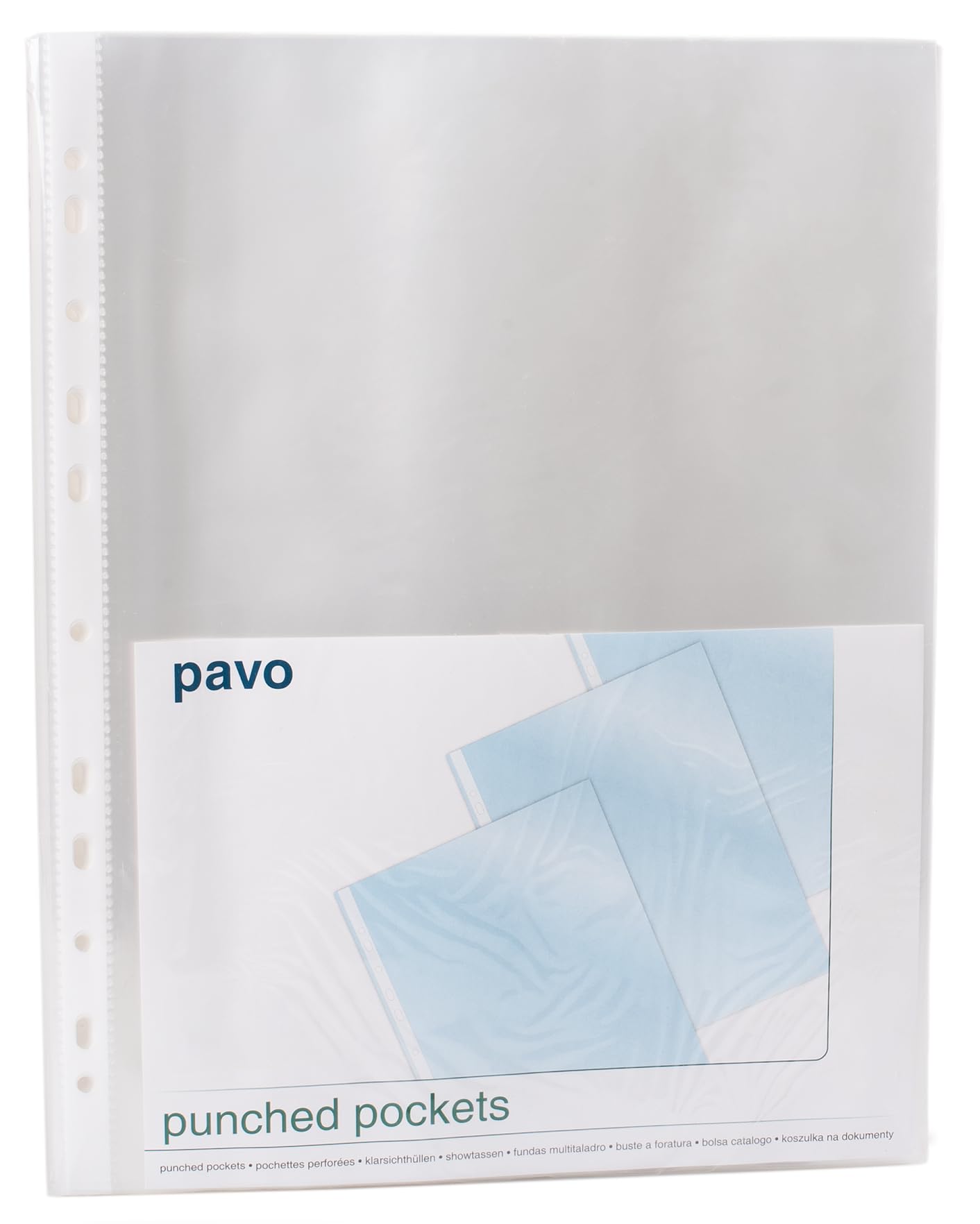 Pavo Punched Pockets - A4, 40 Micron, Crystal Clear Sheet Protectors | Pack of 100