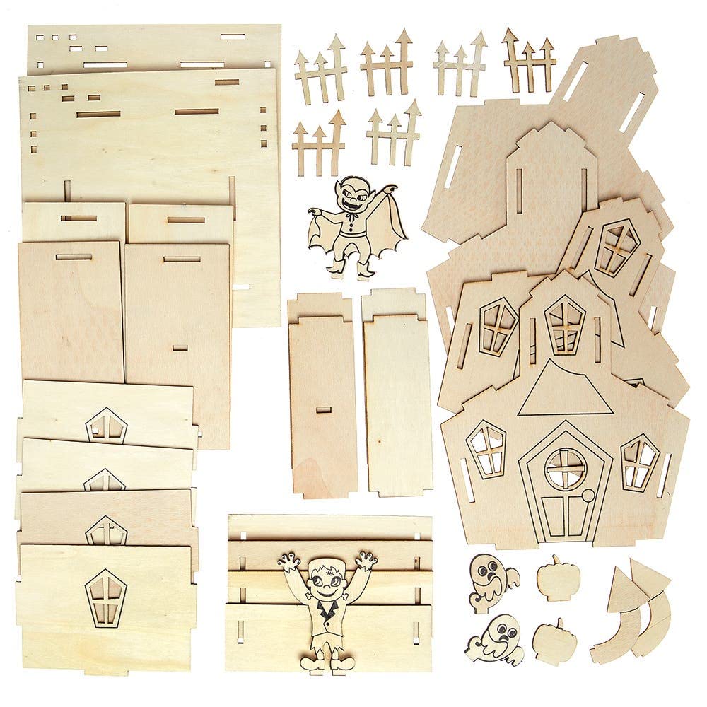 Baker Ross FX184 Haunted House Wooden Craft Kit - Pack of 2, Halloween Decoration 3