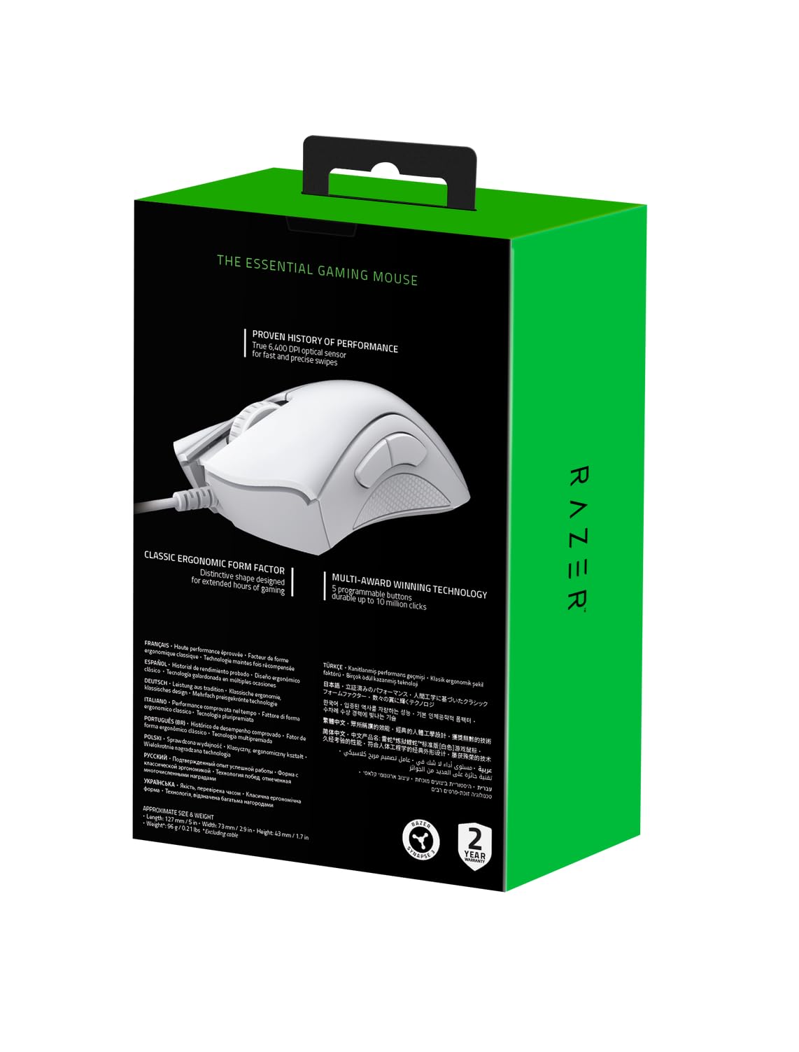 Razer DeathAdder Essential (2021) - Wired Gaming Mouse (Optical Sensor, 6400 DPI, 5 Programmable Buttons, Ergonomic Form Factor) White 8