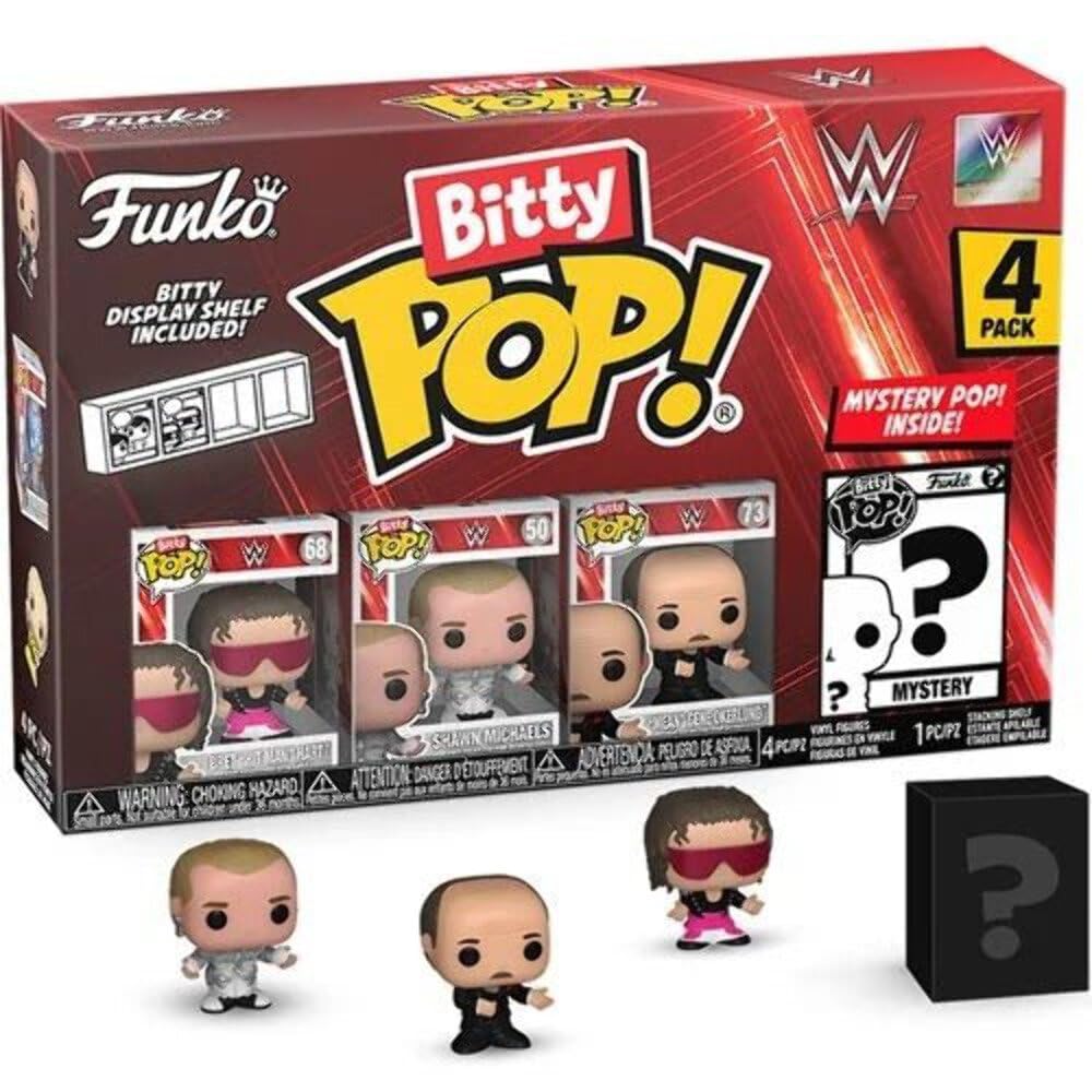 Funko Bitty POP! WWE - Bret “Hit Man” Hart, Shawn Michaels, “Mean” Gene Okerlund & Mystery Figure 4-Pack 3