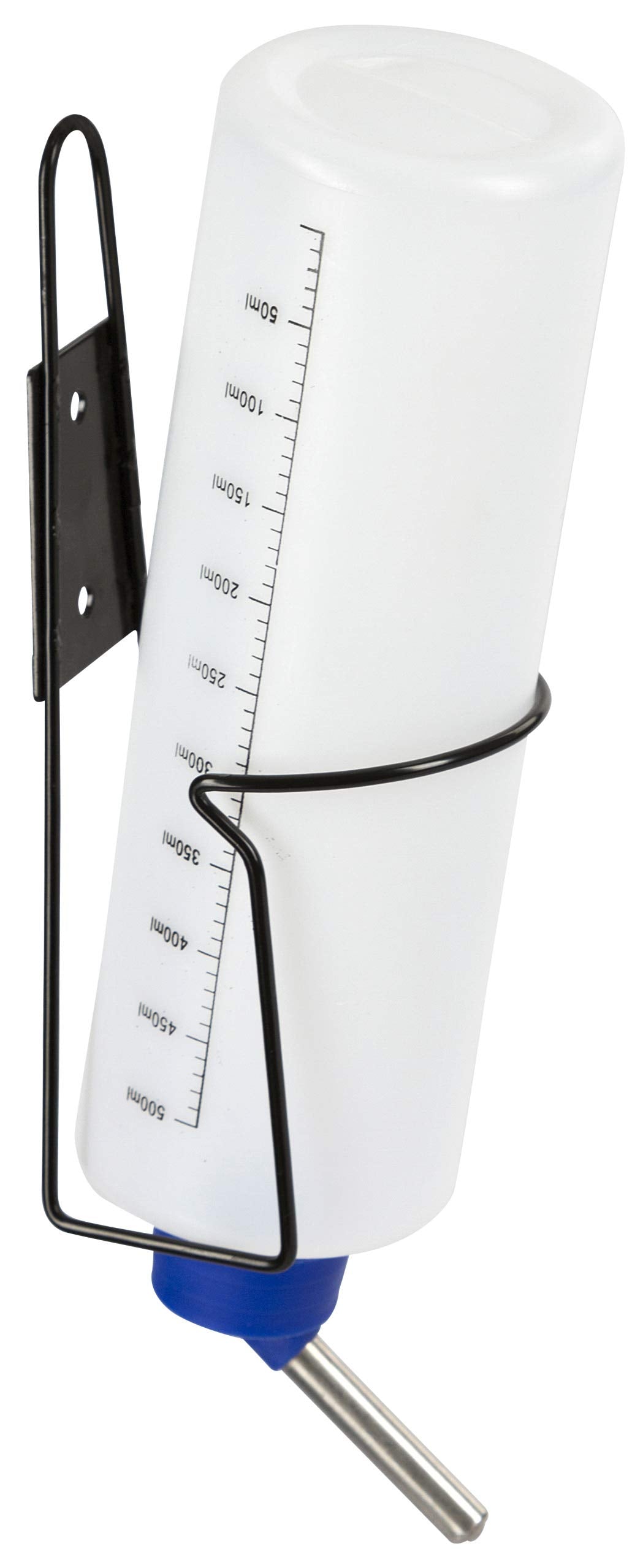 Kerbl Pet Drinking Bottle with Holder - 500 ml Capacity | Metal Construction | White/Blue