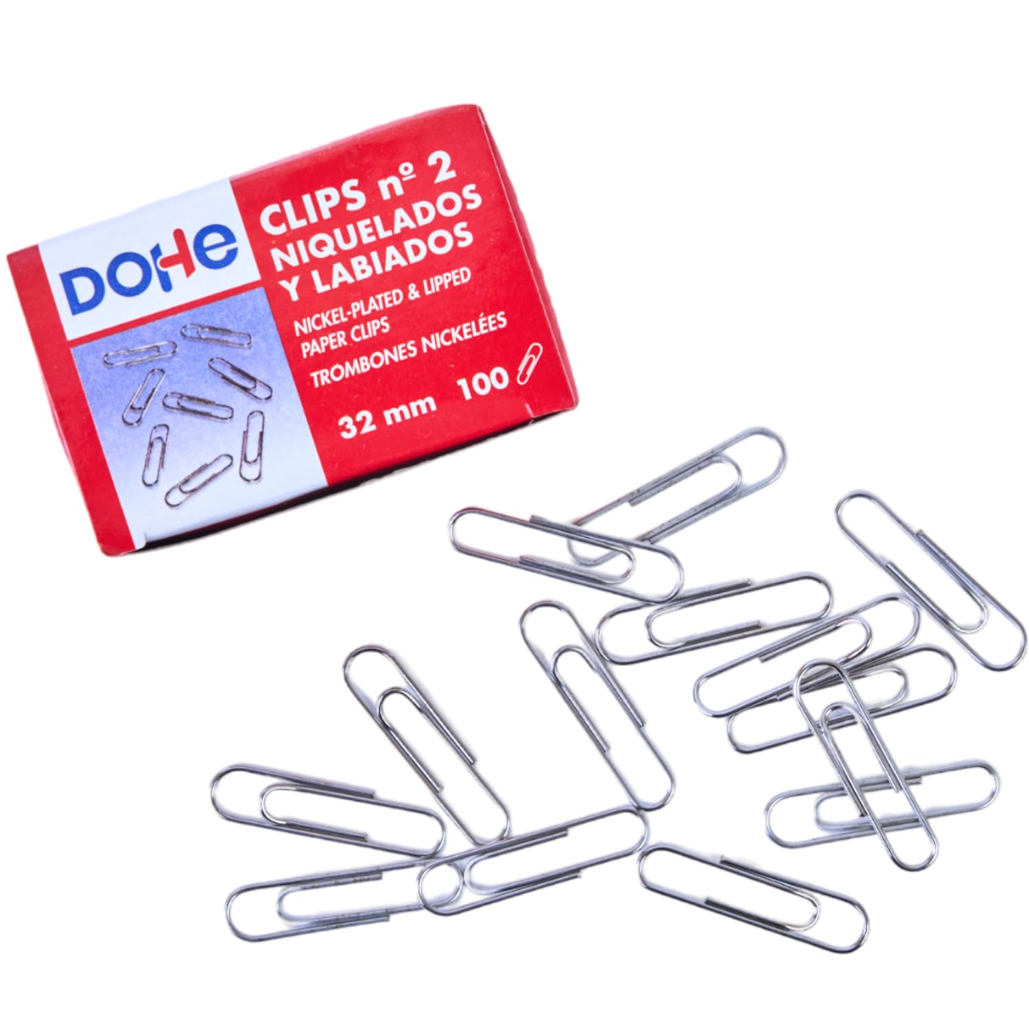 DOHE Nickel-Plated Metal Clips - 32mm Size No. 2 | Pack of 100 | Metallic Silver