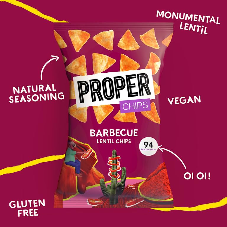 PROPER Barbecue Lentil Chips - Vegan, Gluten Free Snack | 85g Single Bag