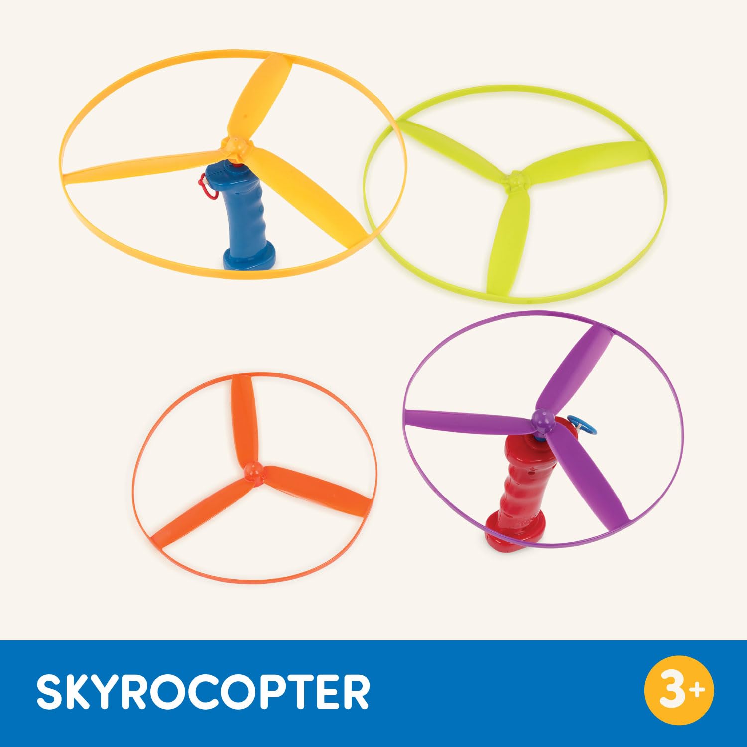 Battat Skyrocopter Flying Disc Toy - 2 Launchers & 4 Discs - Pull String Helicopter Playset for Kids 3+ 3