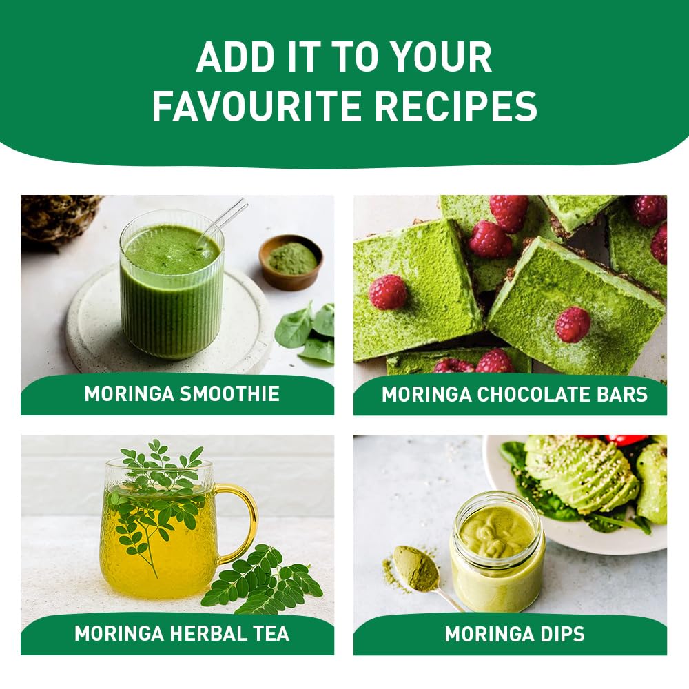 HANDPICK Moringa-Pulver (500 g) – Reine Moringa Oleifera-Blätter | Gentechnikfrei, glutenfrei | Wiederverschließbarer Beutel für Smoothies, Tee und zum Kochen 8