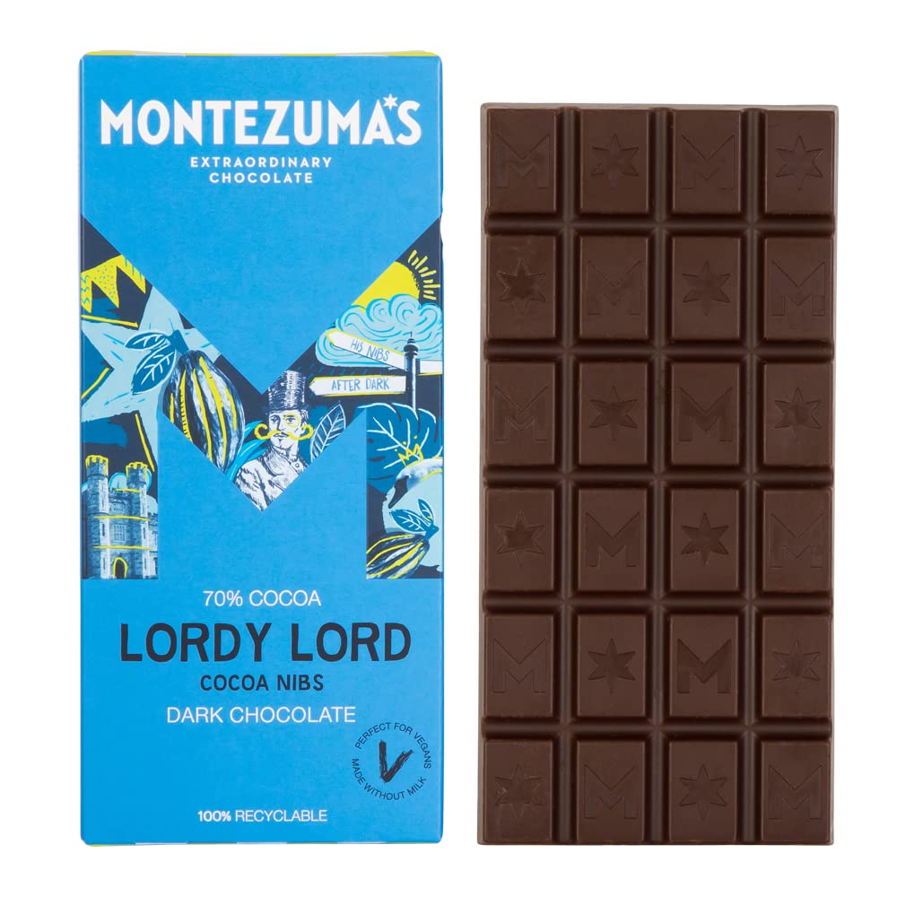 Montezuma - Lordy Lord 70% Kakao Zartbitterschokoladentafel mit Kakaonibs, vegan &amp; glutenfrei, 90g