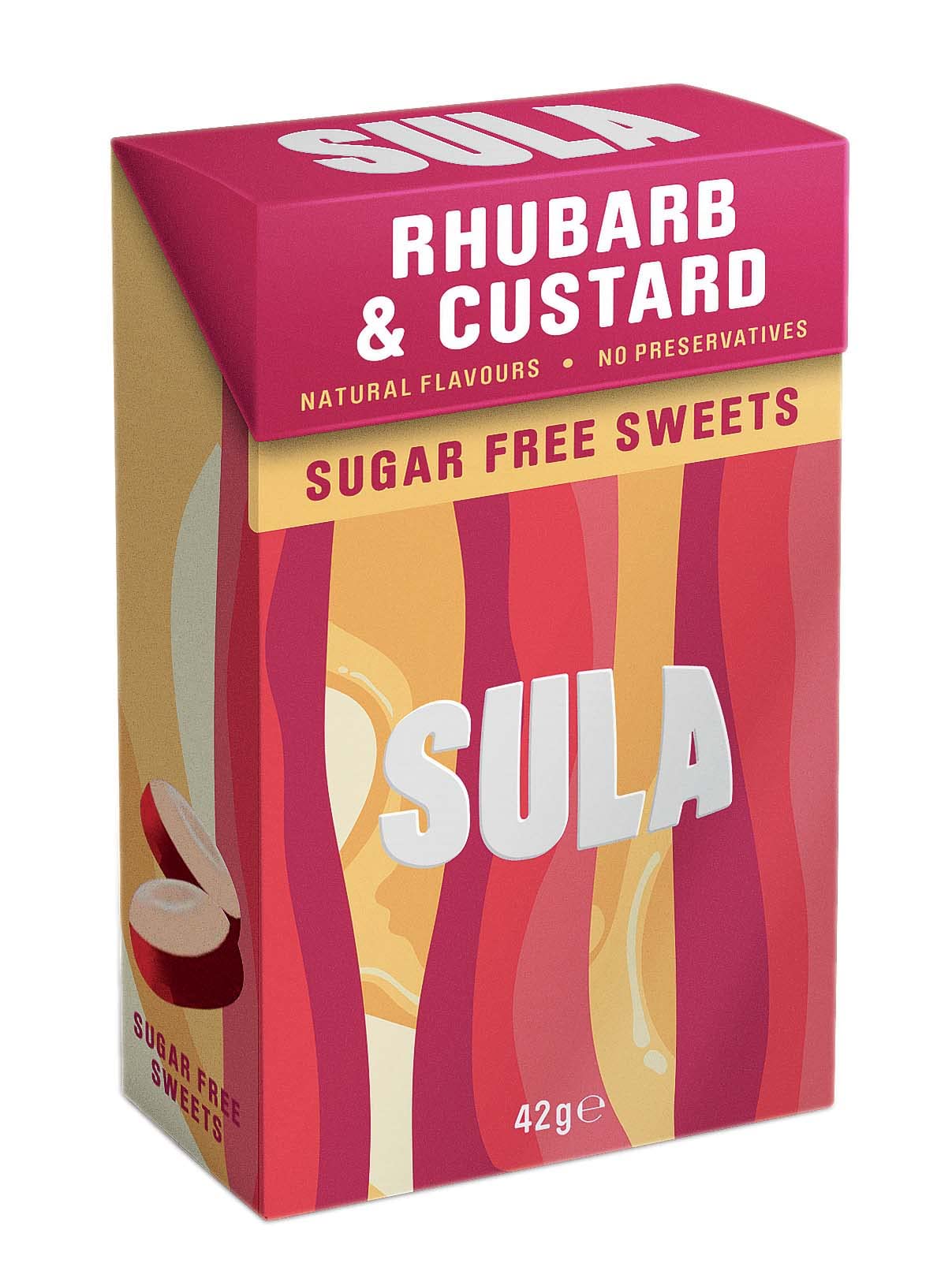 Sula Rhubarb and Custard Sugar-Free Boiled Sweets (42 g, Pack of 14)