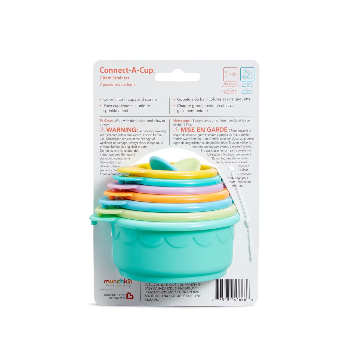Munchkin Connect-A-Cup Bath Toy Set - 7 Colorful Cups | Stacking & Linking | Ages 9+ Months 2