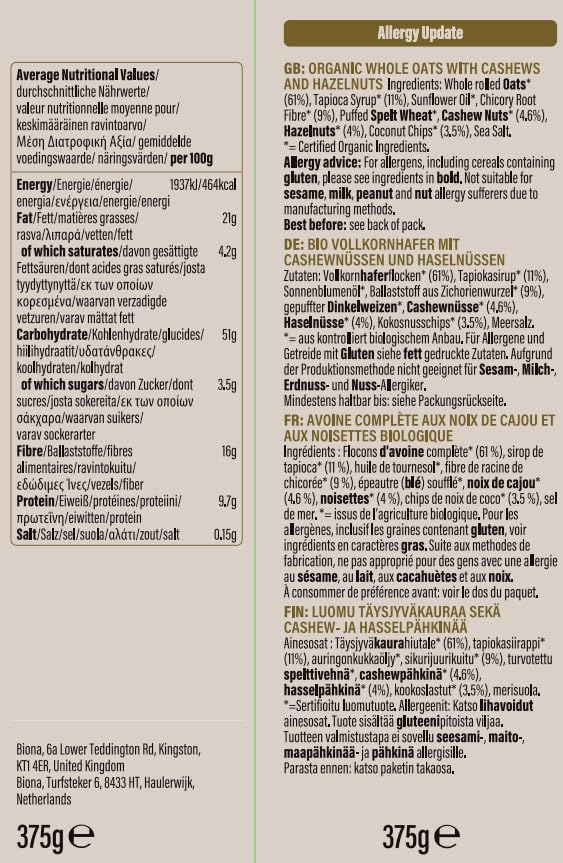 Biona - Nutty Clusters Granola Low Sugar Organic