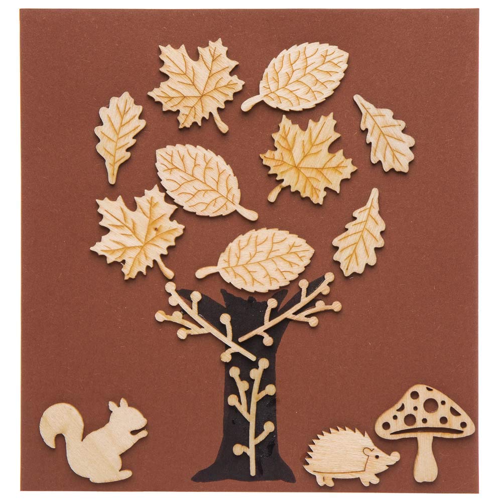 Baker Ross AR938 Autumn Mini Wooden Shapes Craft Kit - 45-Piece Set for Kids 3