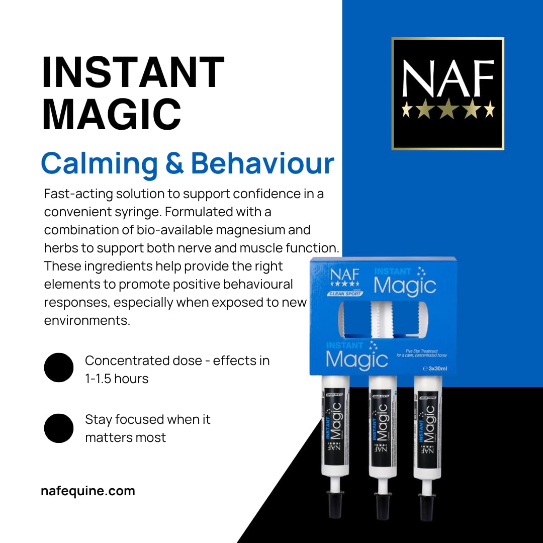 NAF Instant Magic Calming Supplement - Fast-Acting Liquid for Horses | 3 x 30ml Syringes
