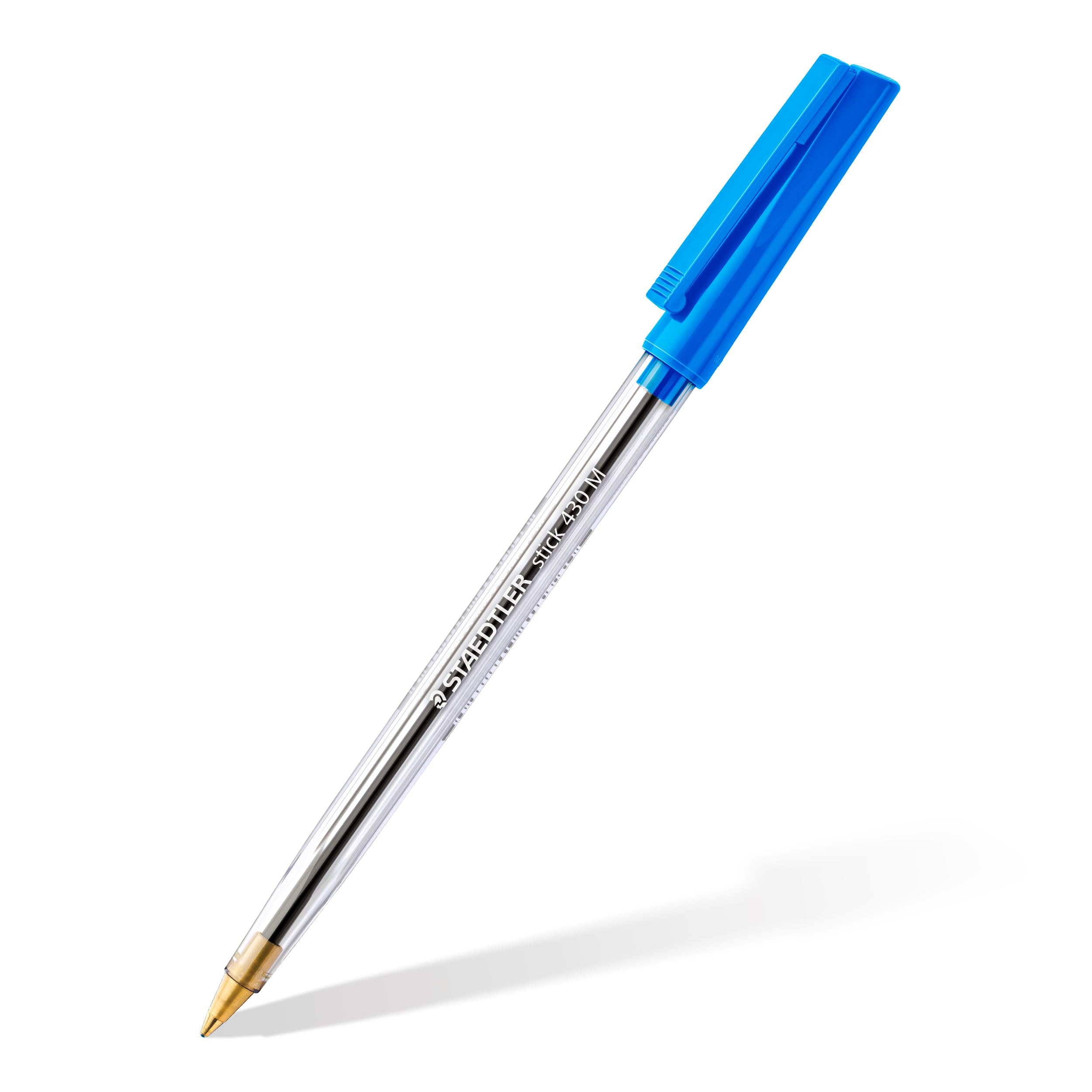 STAEDTLER Stick 430 Ballpoint Pens - Medium Point, Blue Ink | Box of 10 | Airplane Safe