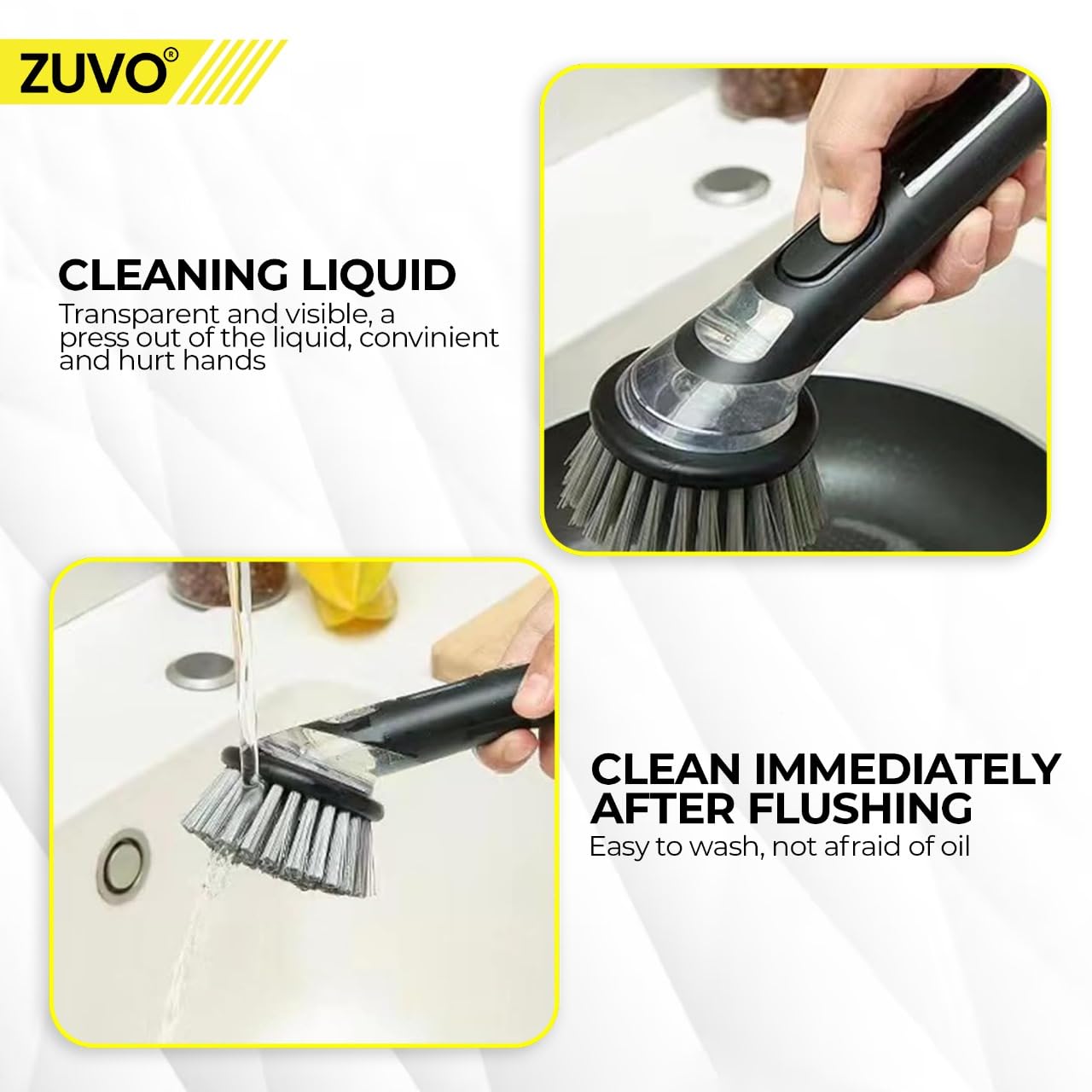 Zuvo - Soap Dispensing Scrubbing Brush with Handle for Kitchen Cleaning 5