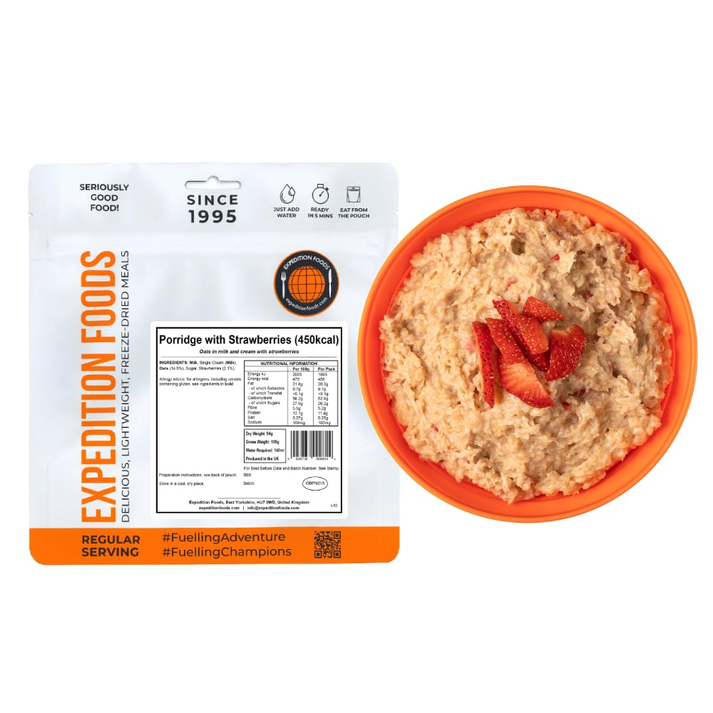 EXPEDITION FOODS Porridge with Strawberries | Single Serving 450kcal | 5 Year Shelf Life