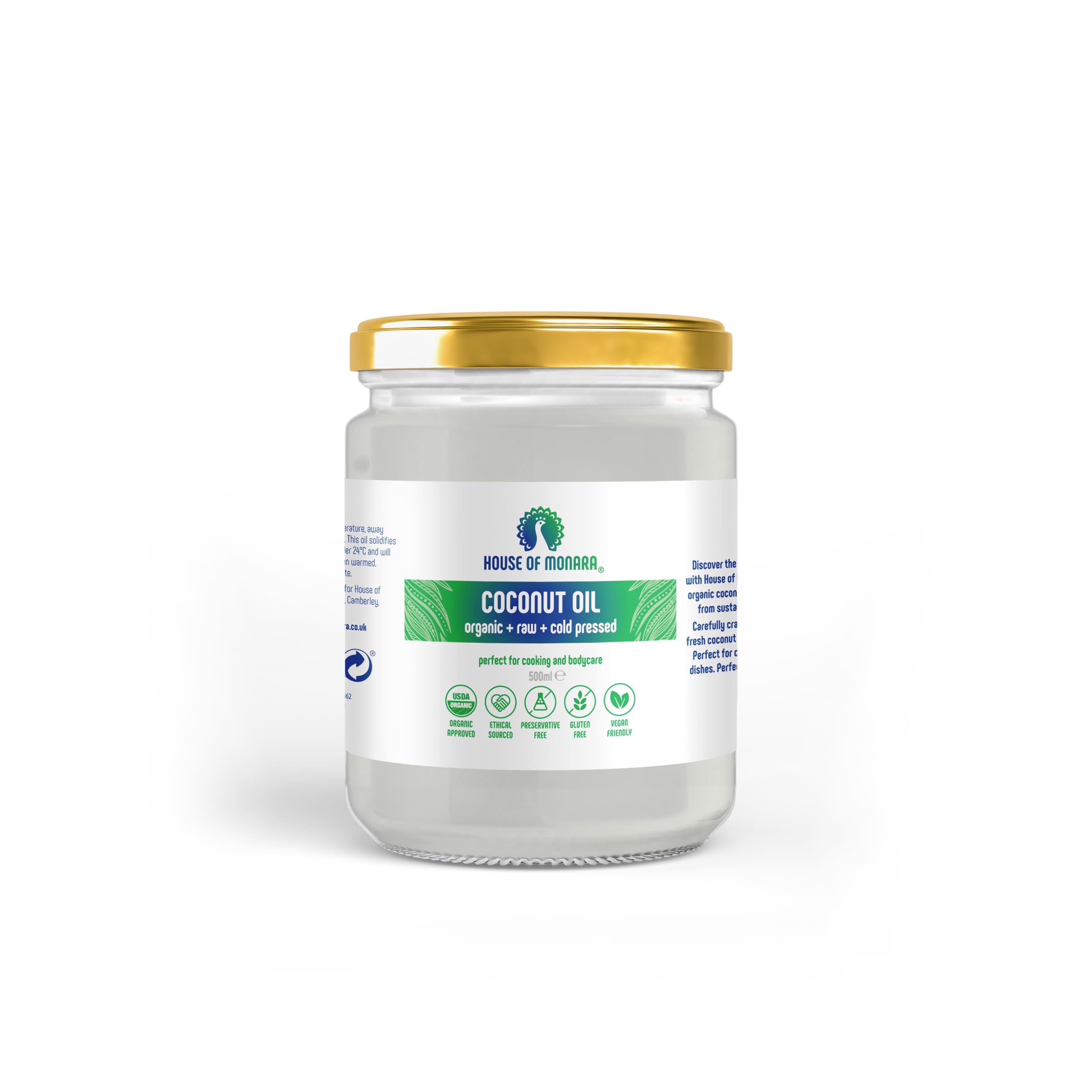 House of Monara Organic Extra Virgin Coconut Oil - Cold Pressed Raw Coconut Oil (760g)