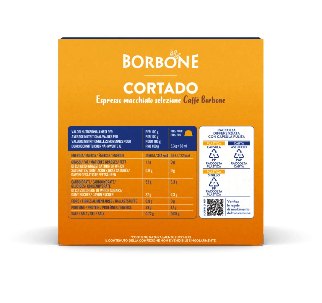 Caffè Borbone Cortado - Espresso Macchiato - 64 Capsules (4 packs of 16) - Compatible with Nescafè Dolce Gusto 6