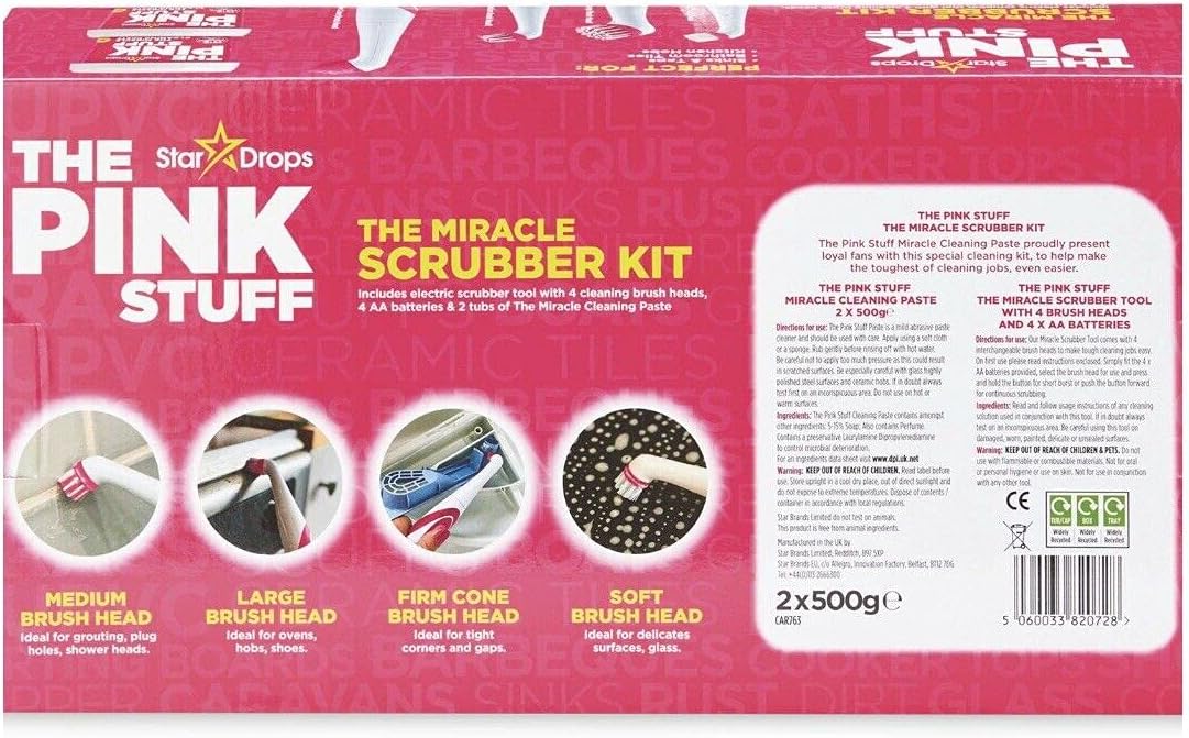 The Pink Stuff - Sonic Scrubber Kit with Miracle Cleaning Paste Cleaning Tool Set (2 x Paste Tubs + 4 Brush Heads) 6