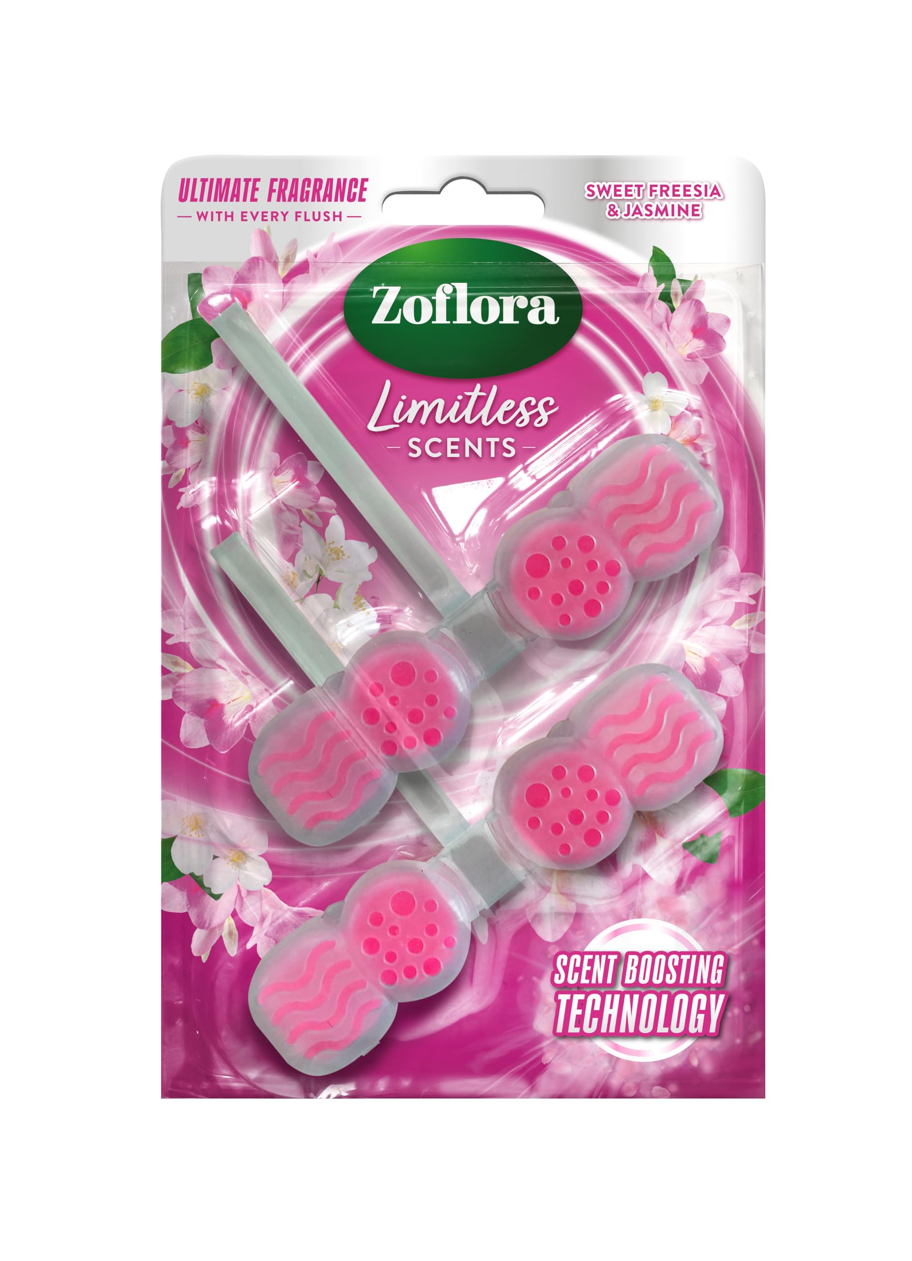 Zoflora – Freesia &amp; Jasmine Fragrance Burst Toilettenrandsteine, 2 x 131 g