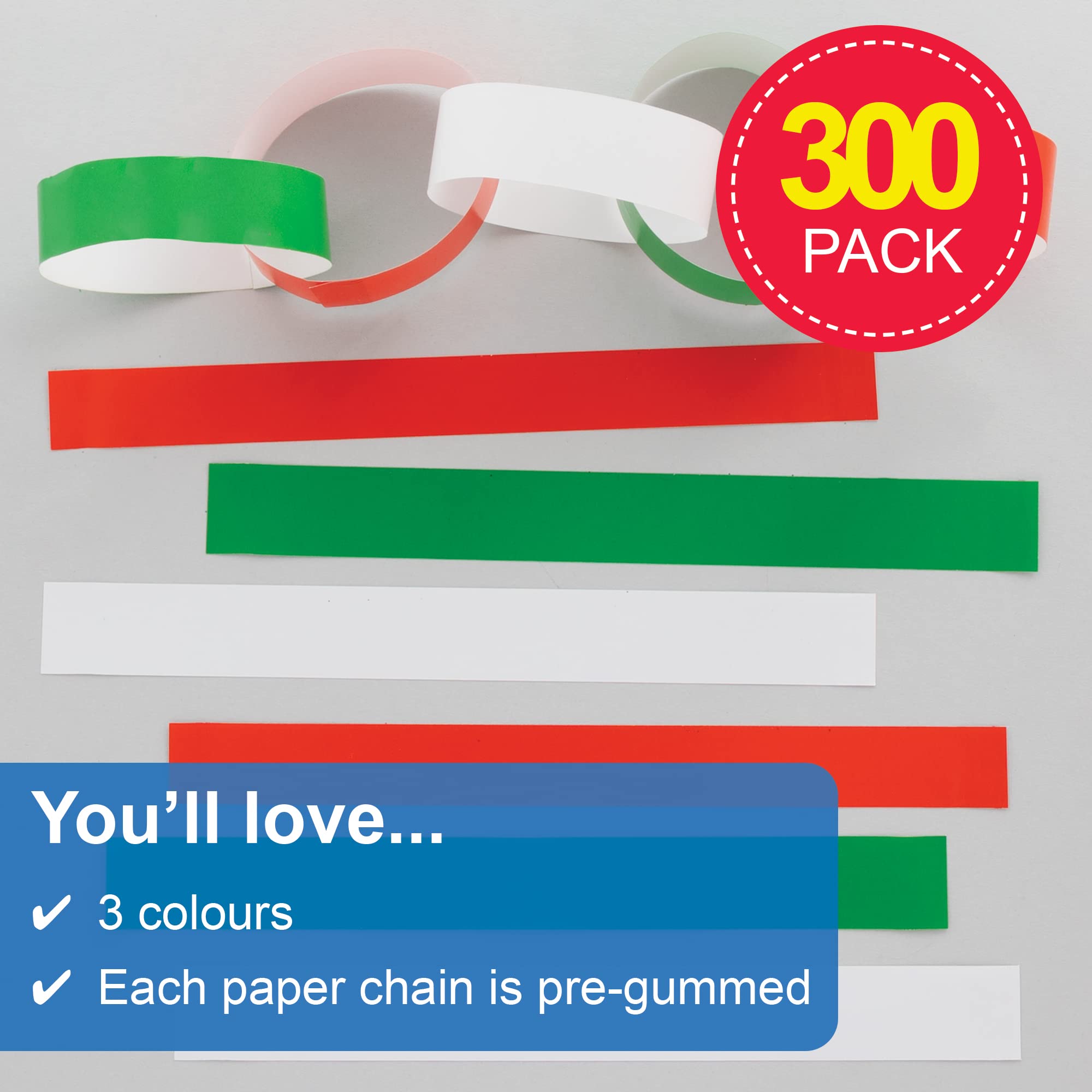 Baker Ross Christmas Paper Chains - 300-Piece Craft Kit in Red, Green, White 3