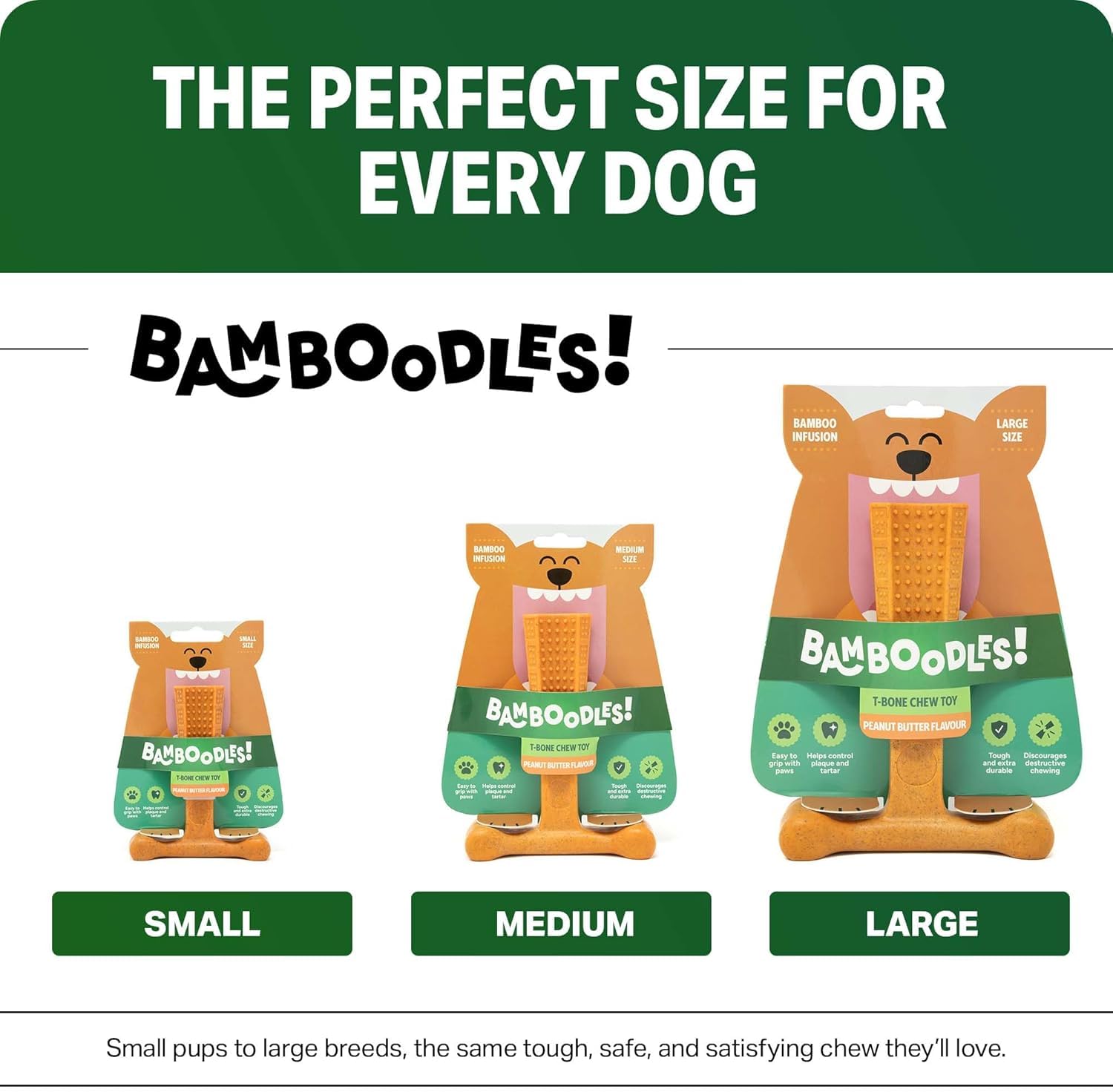 Bamboodles T-Bone Chew Toy - Salmon & Cranberry Flavor | Medium Size | Heavy Duty 4