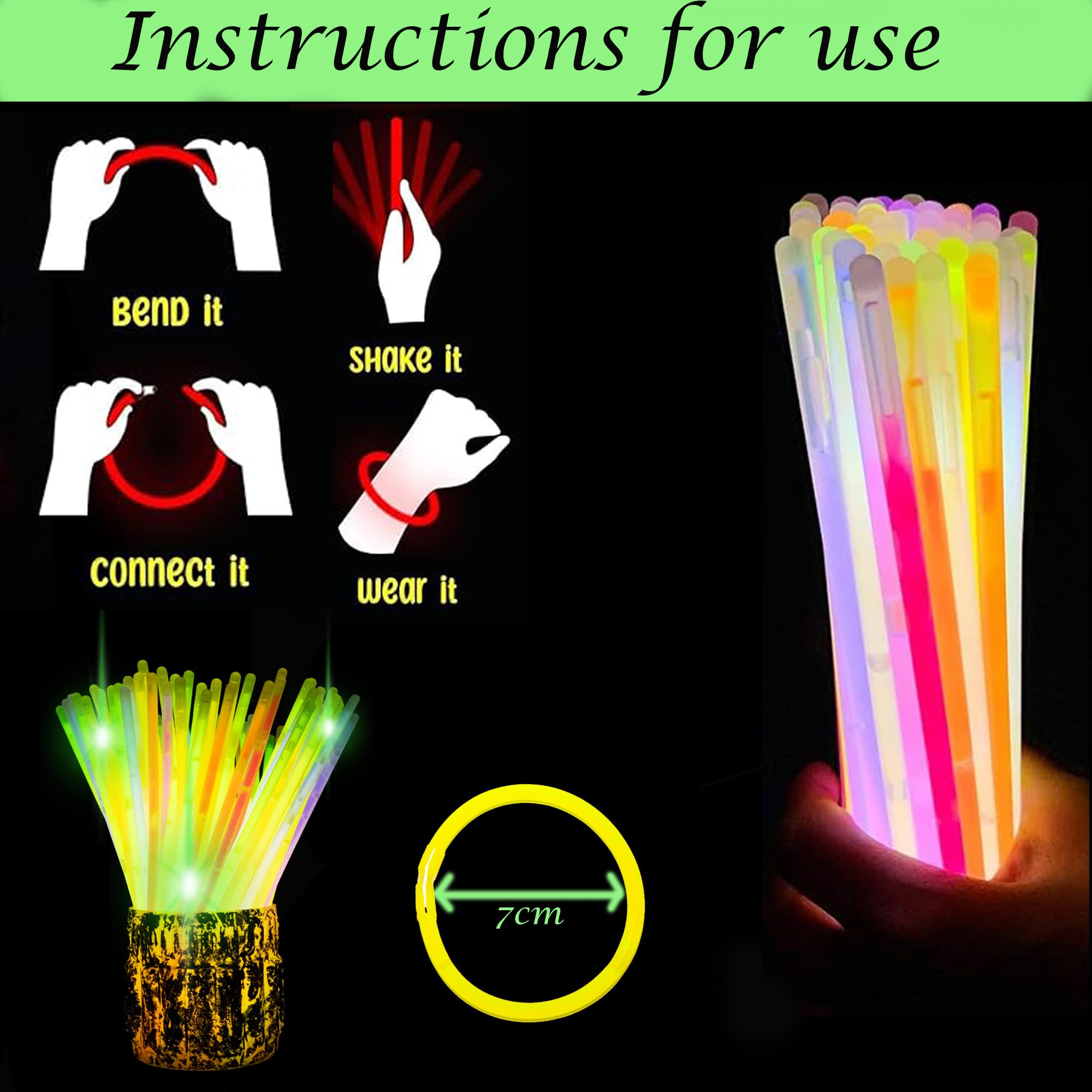 SHATCHI 200Pcs Glow Sticks with Connectors 8" Neon Party Kit for Bracelets, Necklaces, Rings – Halloween, Rave, Birthday, Camping 14