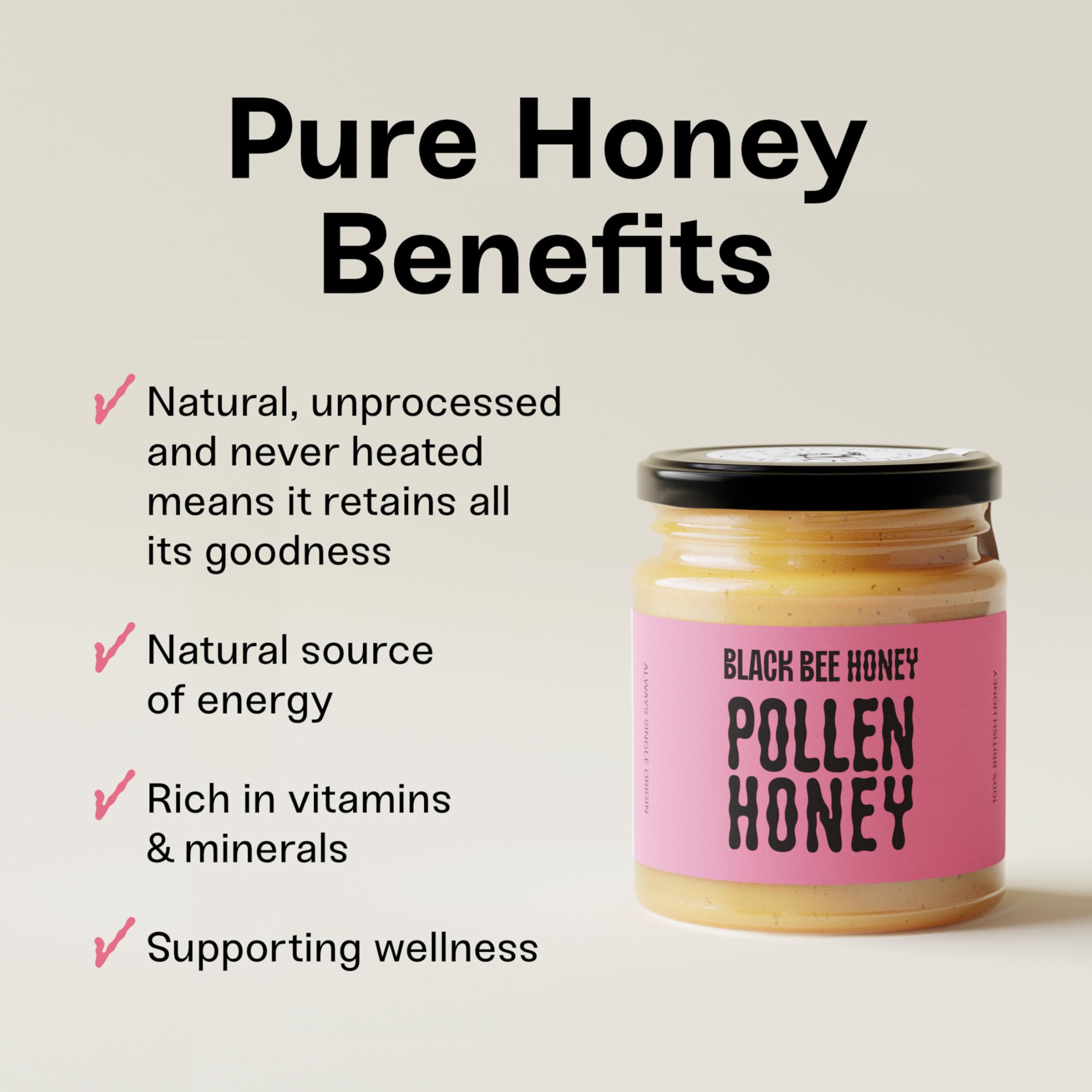 Black Bee Honey - Pure British Spring Honey with Bee Pollen Granules | 227g 2