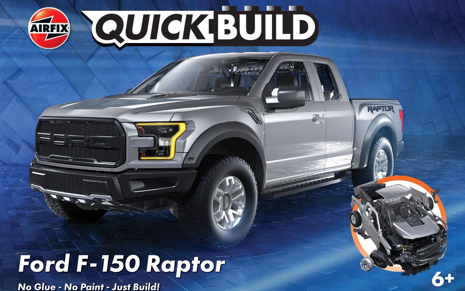 Airfix QUICKBUILD Ford F-150 Raptor Grey Model Car Kit - Snap-Together Building Set for Kids & Adults 9