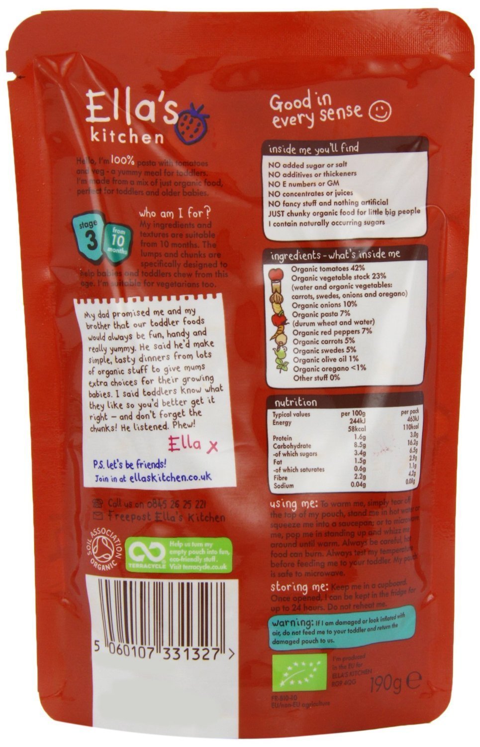 Ella's Kitchen - Organic Tomato & Veg Pasta 190g 5