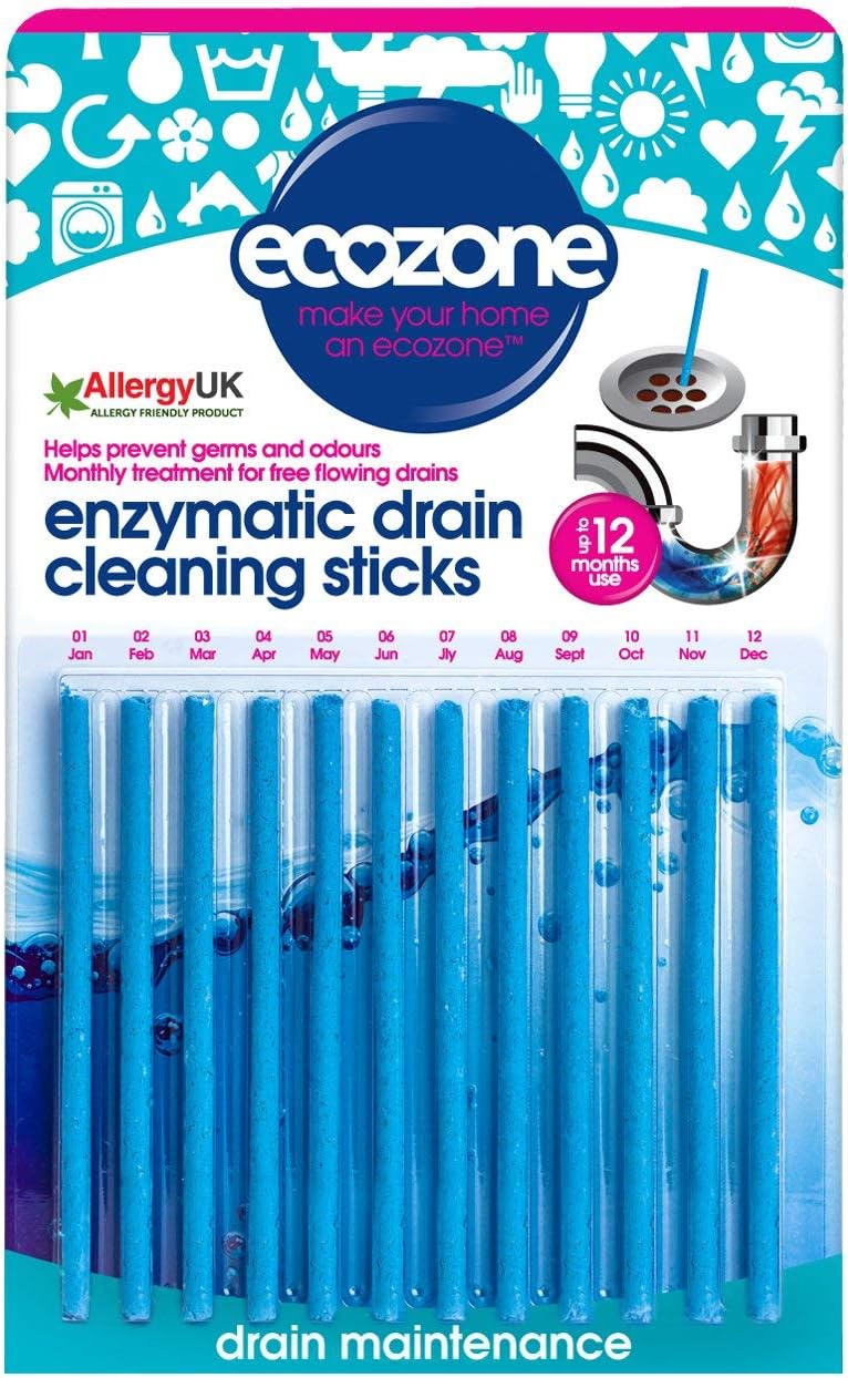 Ecozone Enzymatic Drain Sticks - Pack of 12 for Natural Drain Maintenance