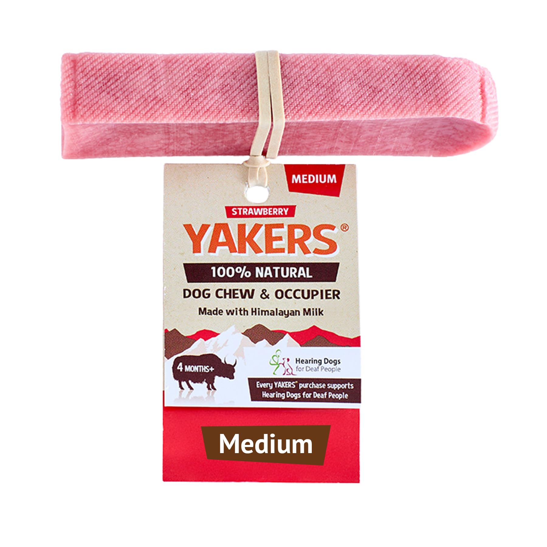Yakers Strawberry Dog Chew Medium - 100% Natural Protein & Calcium | Durable Chew