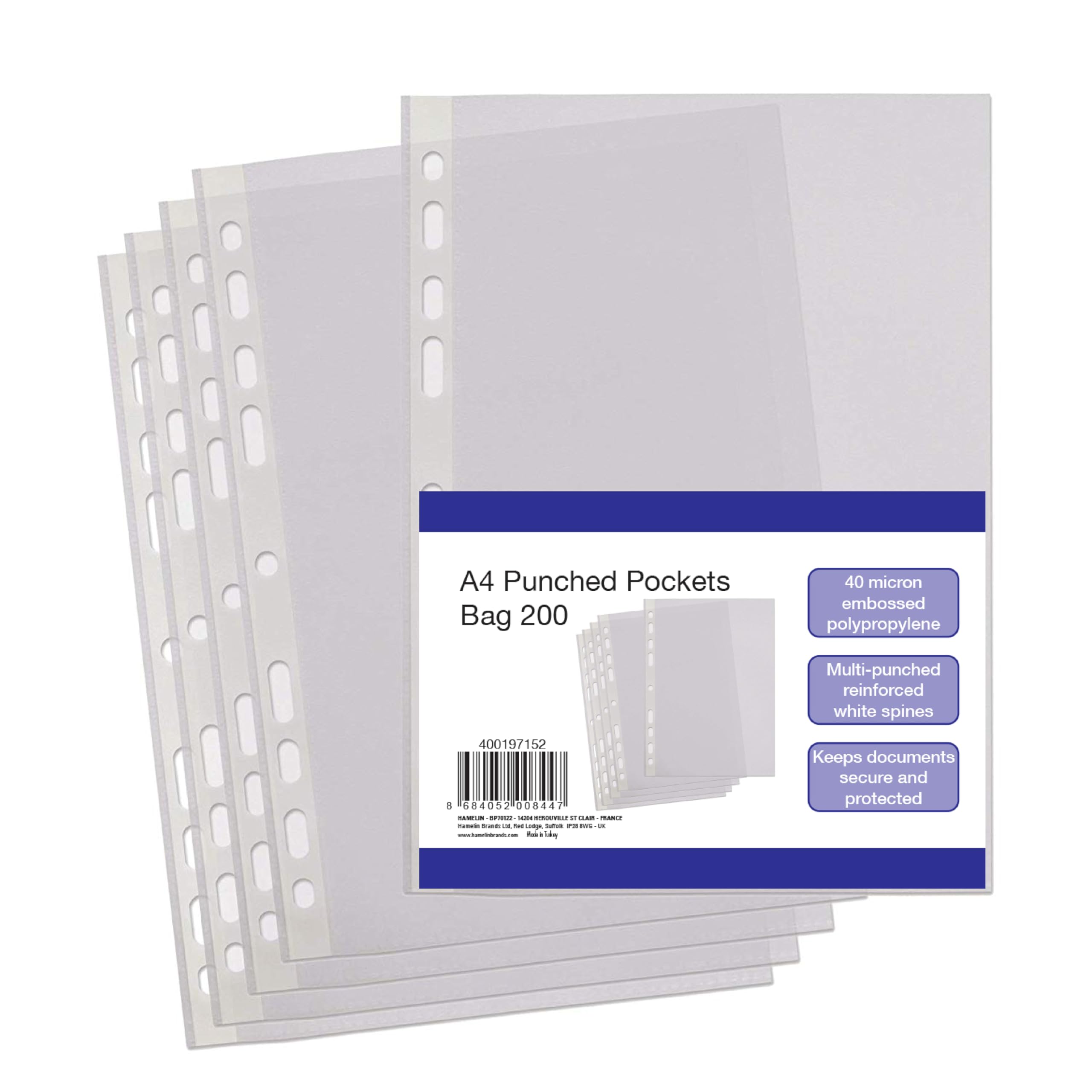 SUMMIT A4 Punched Pockets - Clear Embossed Poly Pockets, 200 Pack | Universal Multi-Punch