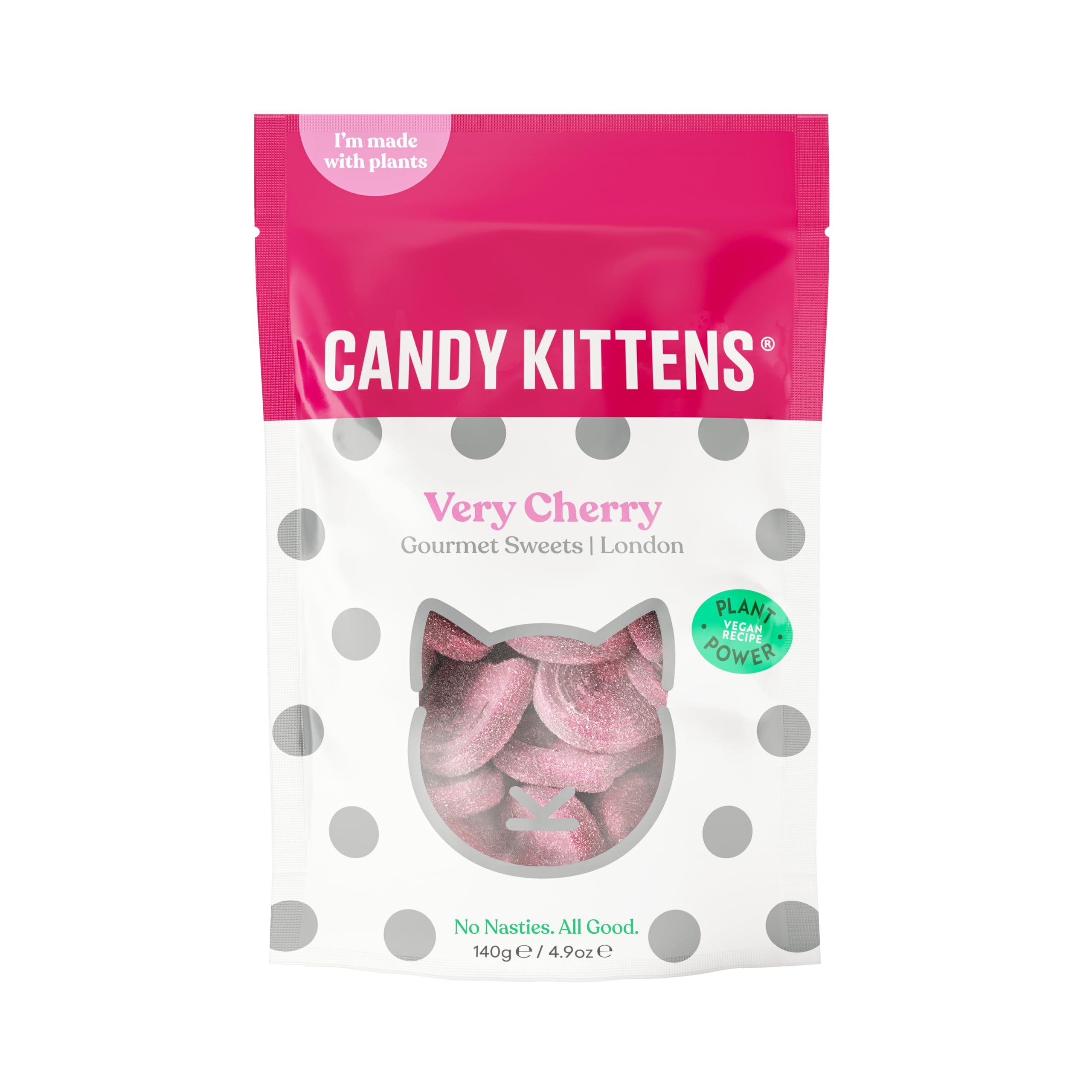 Candy Kittens Vegane Süßigkeiten VERY CHERRY (140g Beutel), Vegane Kaubonbons - Natürlich mit Kirschgeschmack, Perfekte vegane Geschenke für Gourmet-Süßigkeitenliebhaber, Fruchtige &amp; leckere vegetarische Süßigkeiten