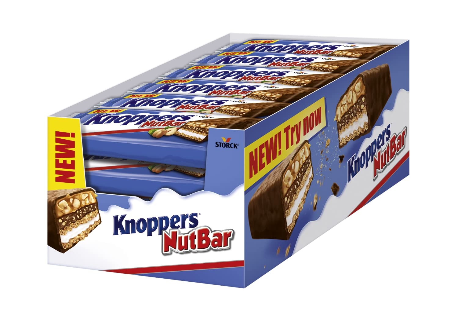 Knoppers Schoko-Haselnuss-Nussriegel, 24er-Packung einzeln verpackte Snackriegel mit Waffel, Karamell und Haselnüssen
