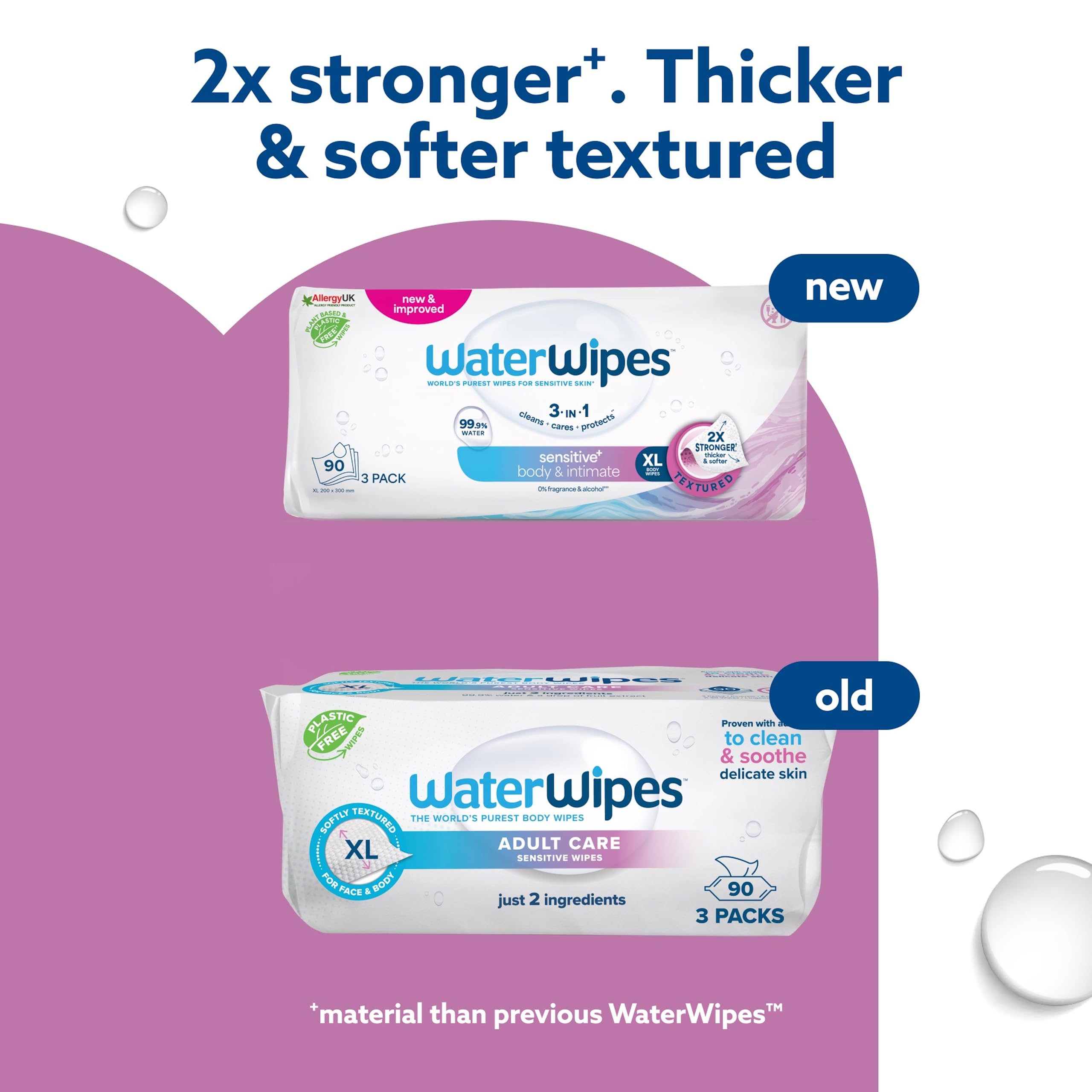 WaterWipes Sensitive+ Körper- und Intimpflegetücher, 90 Tücher (3 Packungen) – 3-in-1-Reinigungstücher, plastikfrei*, auf Pflanzenbasis