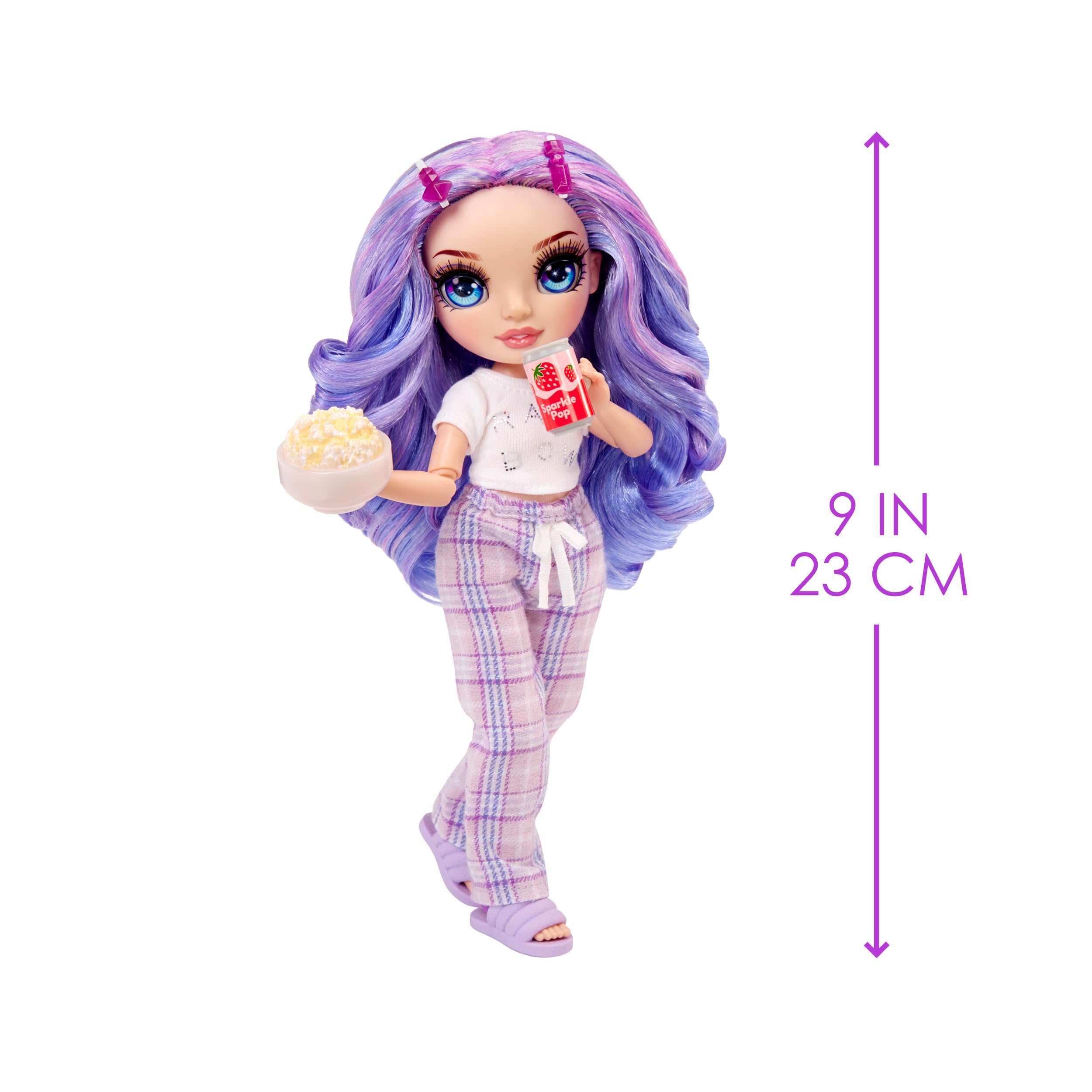 Rainbow High Junior High PJ Party - Violet (Purple) - 22 cm Posable Doll with Pyjamas, Slippers & Accessories - Ages 4-12